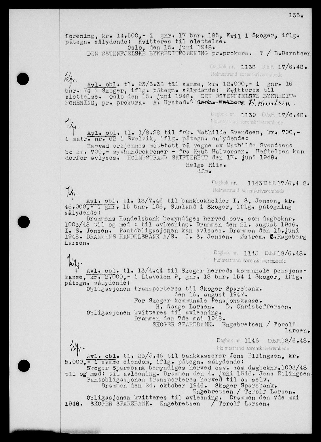 Holmestrand sorenskriveri, SAKO/A-67/G/Ga/Gab/L0058: Pantebok nr. B-58, 1947-1948, s. 135, Dagboknr: 1138/1948