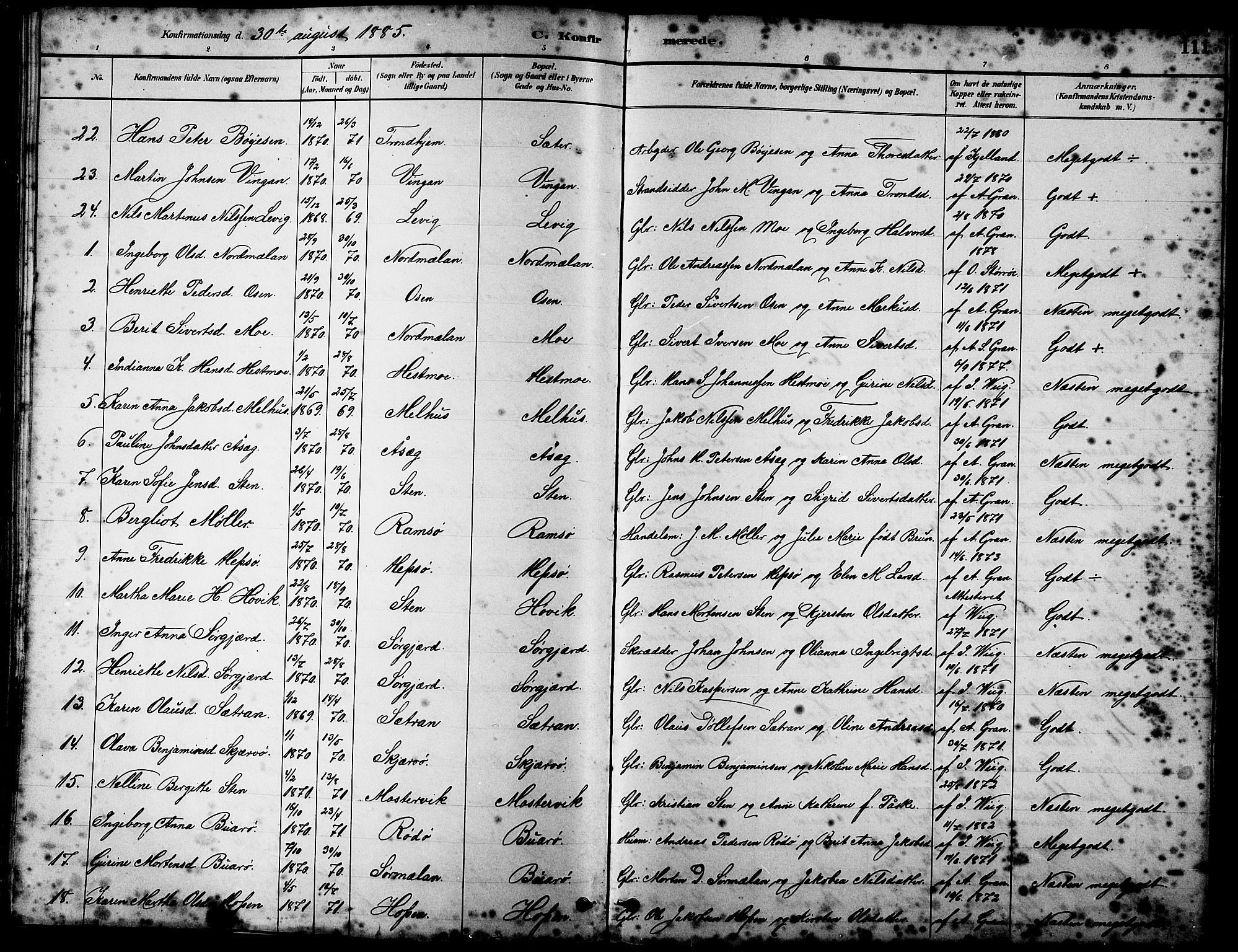 Ministerialprotokoller, klokkerbøker og fødselsregistre - Sør-Trøndelag, AV/SAT-A-1456/658/L0726: Klokkerbok nr. 658C02, 1883-1908, s. 111