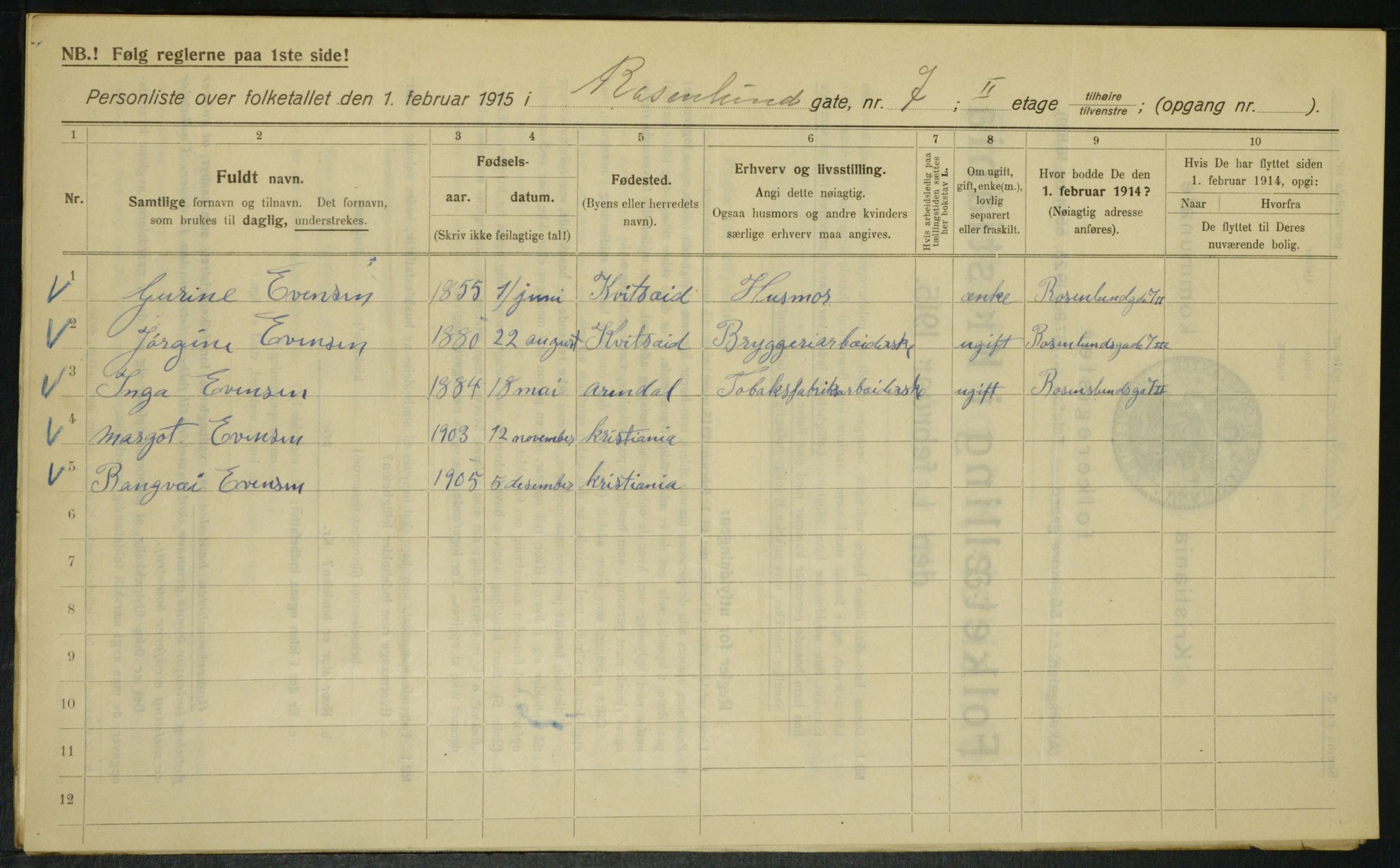 OBA, Kommunal folketelling 1.2.1915 for Kristiania, 1915, s. 83720