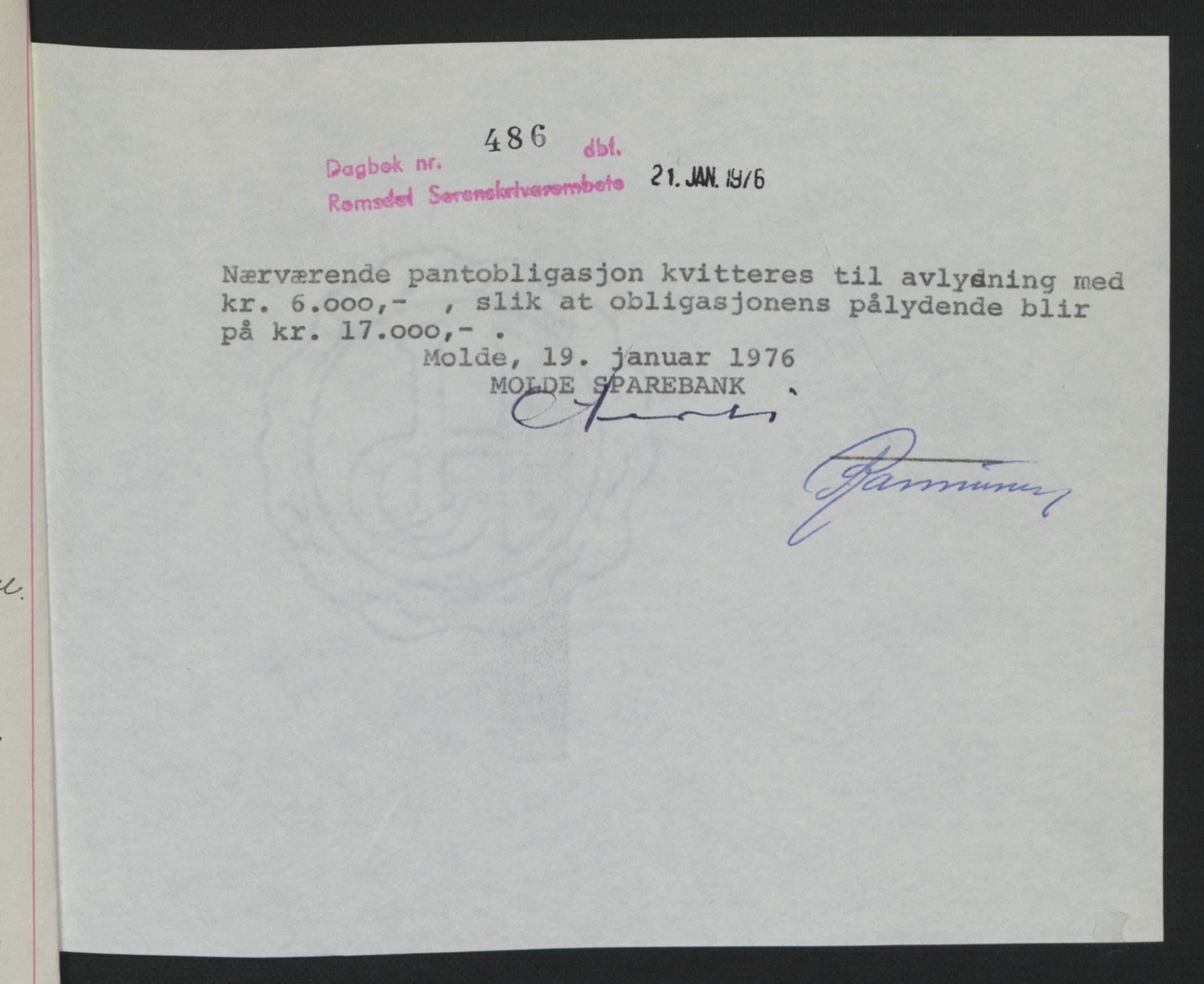 Romsdal sorenskriveri, SAT/A-4149/1/2/2C: Pantebok nr. B1, 1936-1939, Dagboknr: 486/1976