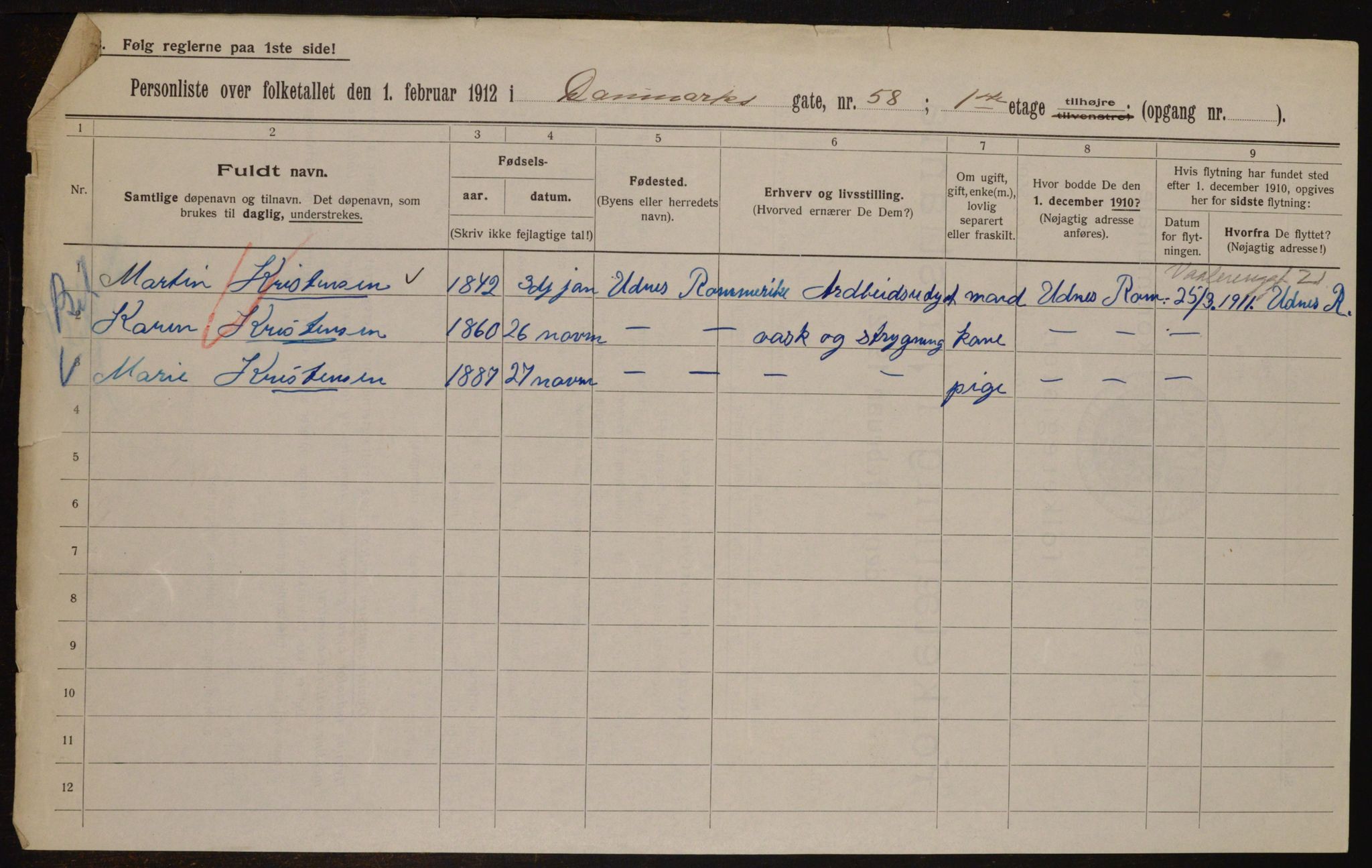 OBA, Kommunal folketelling 1.2.1912 for Kristiania, 1912, s. 14969