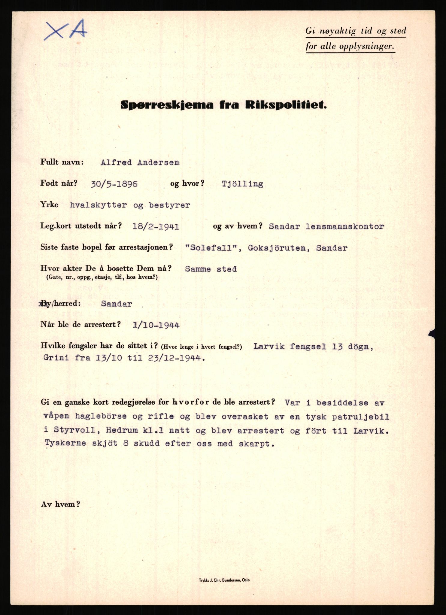 Rikspolitisjefen, AV/RA-S-1560/L/L0001: Abelseth, Rudolf - Berentsen, Odd, 1940-1945, s. 248