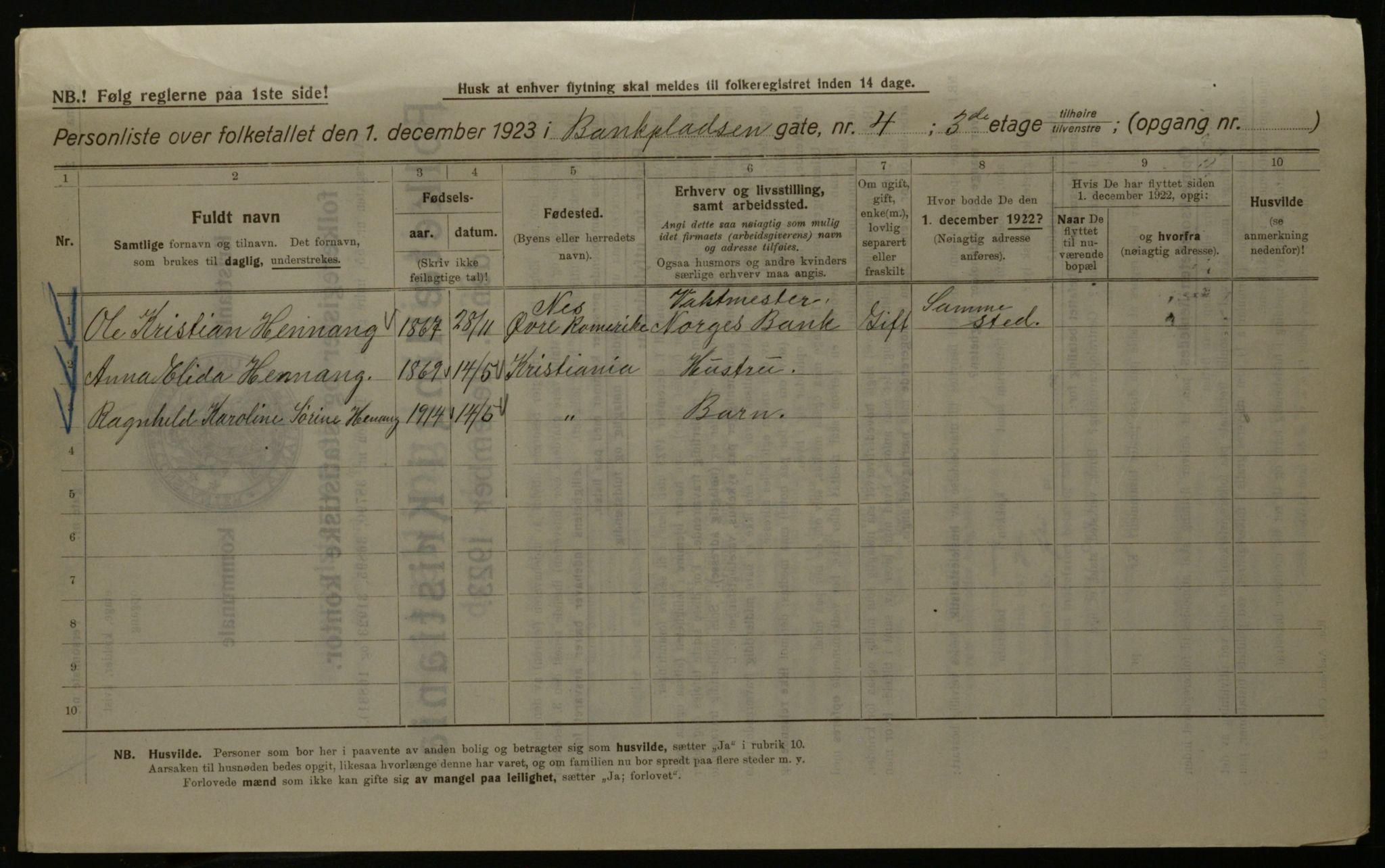 OBA, Kommunal folketelling 1.12.1923 for Kristiania, 1923, s. 3974