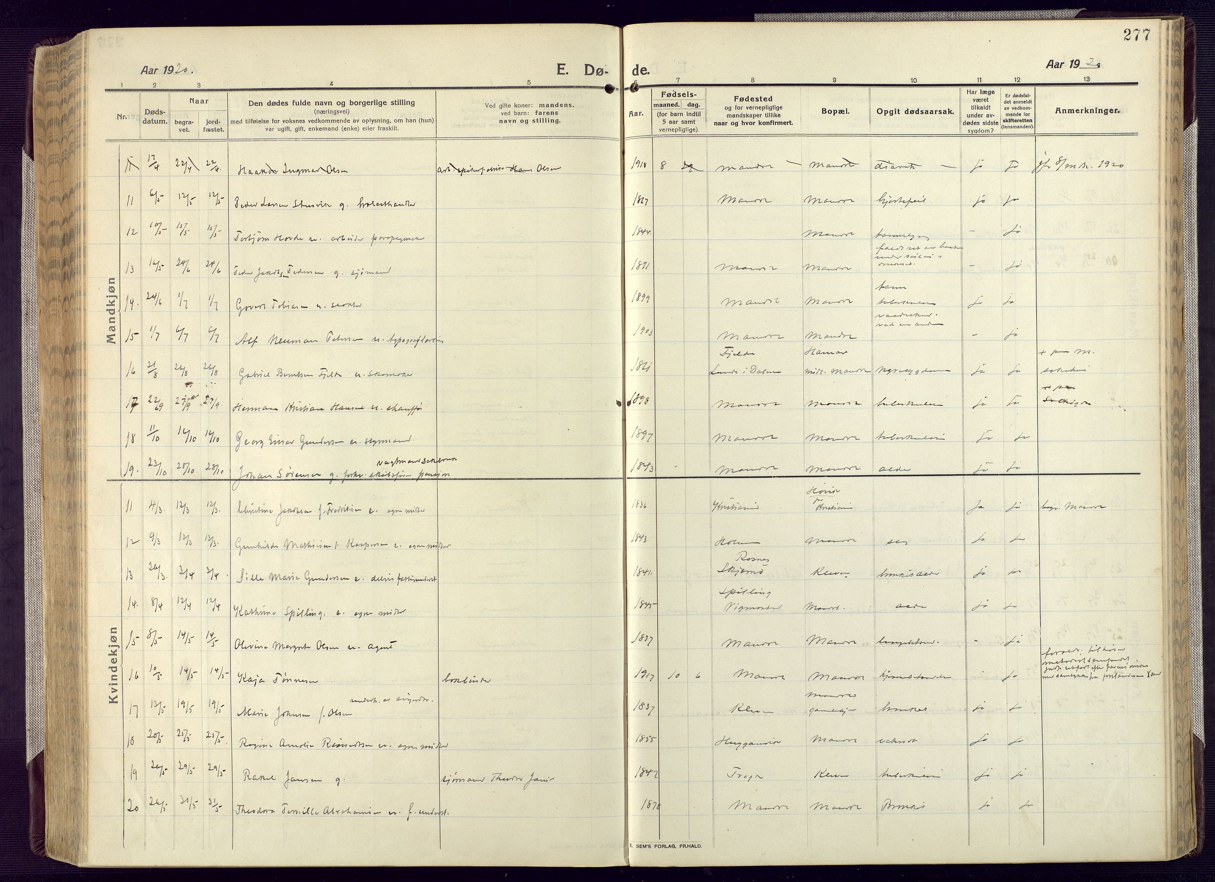 Mandal sokneprestkontor, SAK/1111-0030/F/Fa/Fac/L0001: Ministerialbok nr. A 1, 1913-1925, s. 277