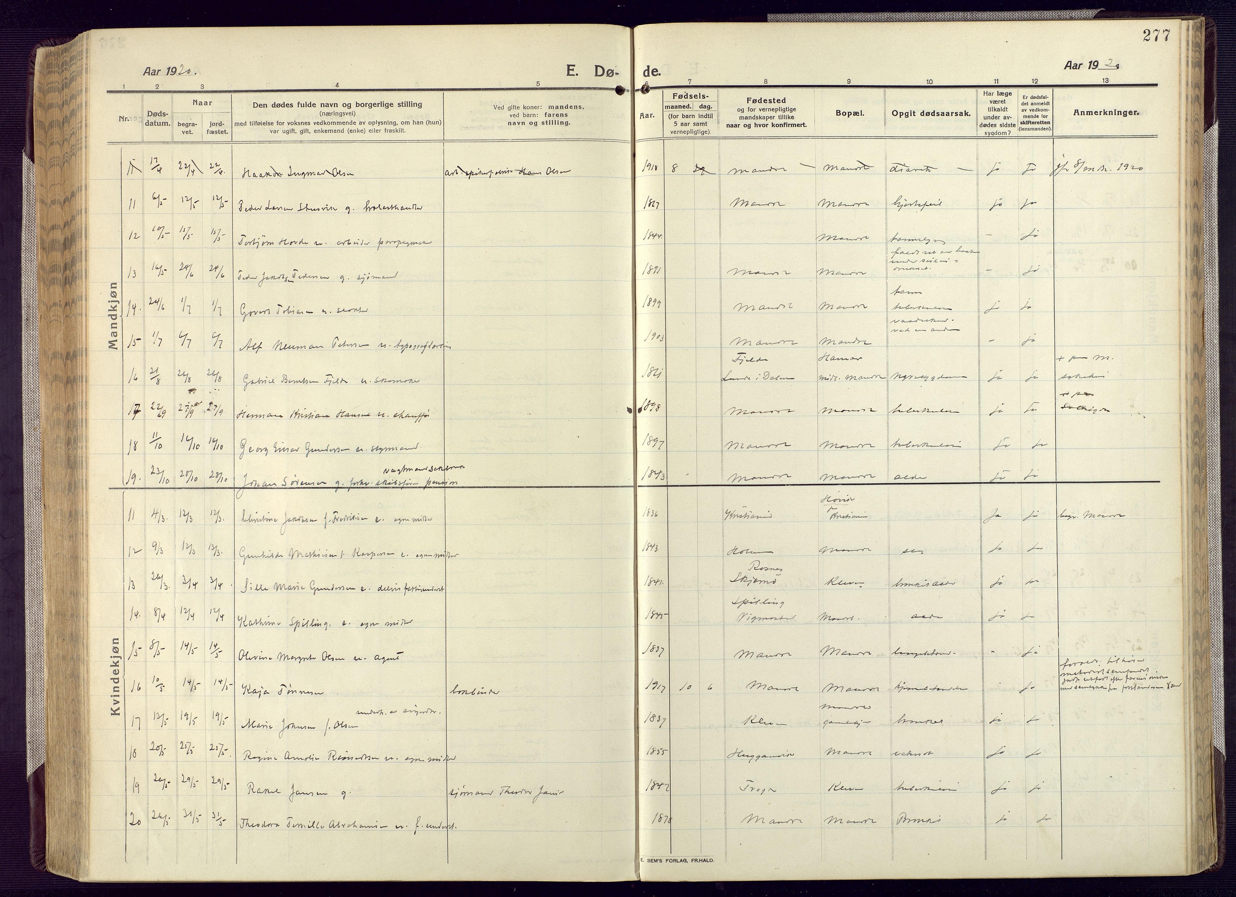 Mandal sokneprestkontor, AV/SAK-1111-0030/F/Fa/Fac/L0001: Ministerialbok nr. A 1, 1913-1925, s. 277