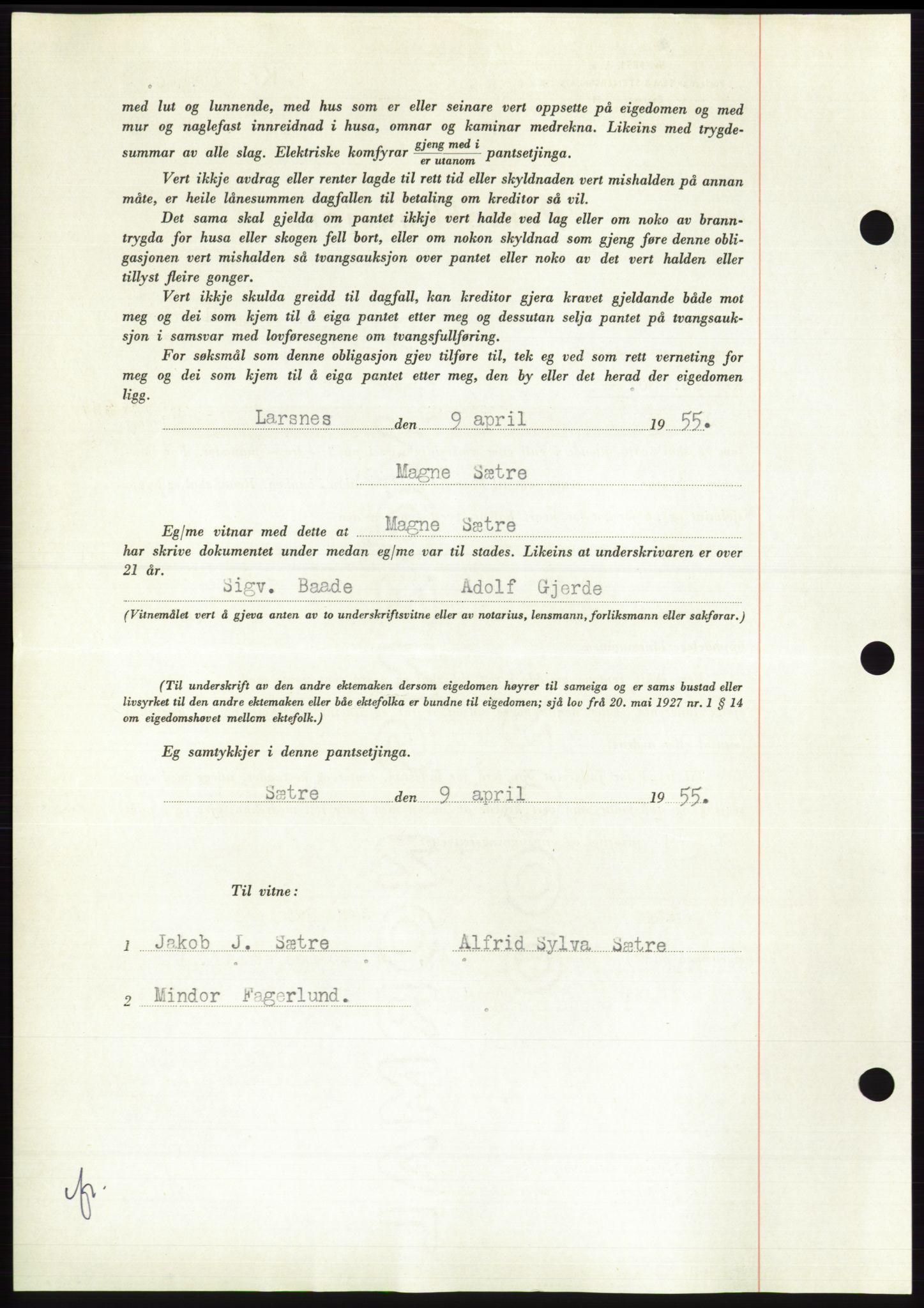 Søre Sunnmøre sorenskriveri, AV/SAT-A-4122/1/2/2C/L0126: Pantebok nr. 14B, 1954-1955, Dagboknr: 1072/1955