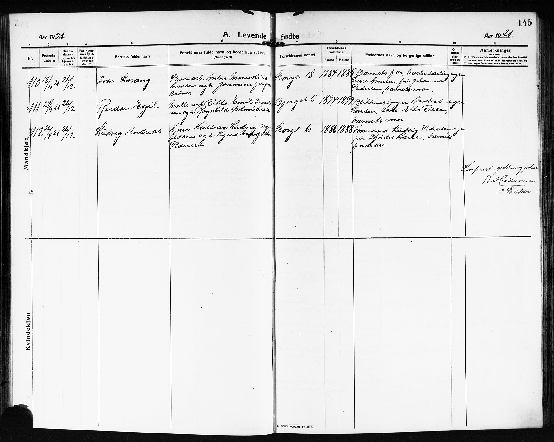 Moss prestekontor Kirkebøker, AV/SAO-A-2003/G/Ga/L0008: Klokkerbok nr. I 8, 1913-1923, s. 145