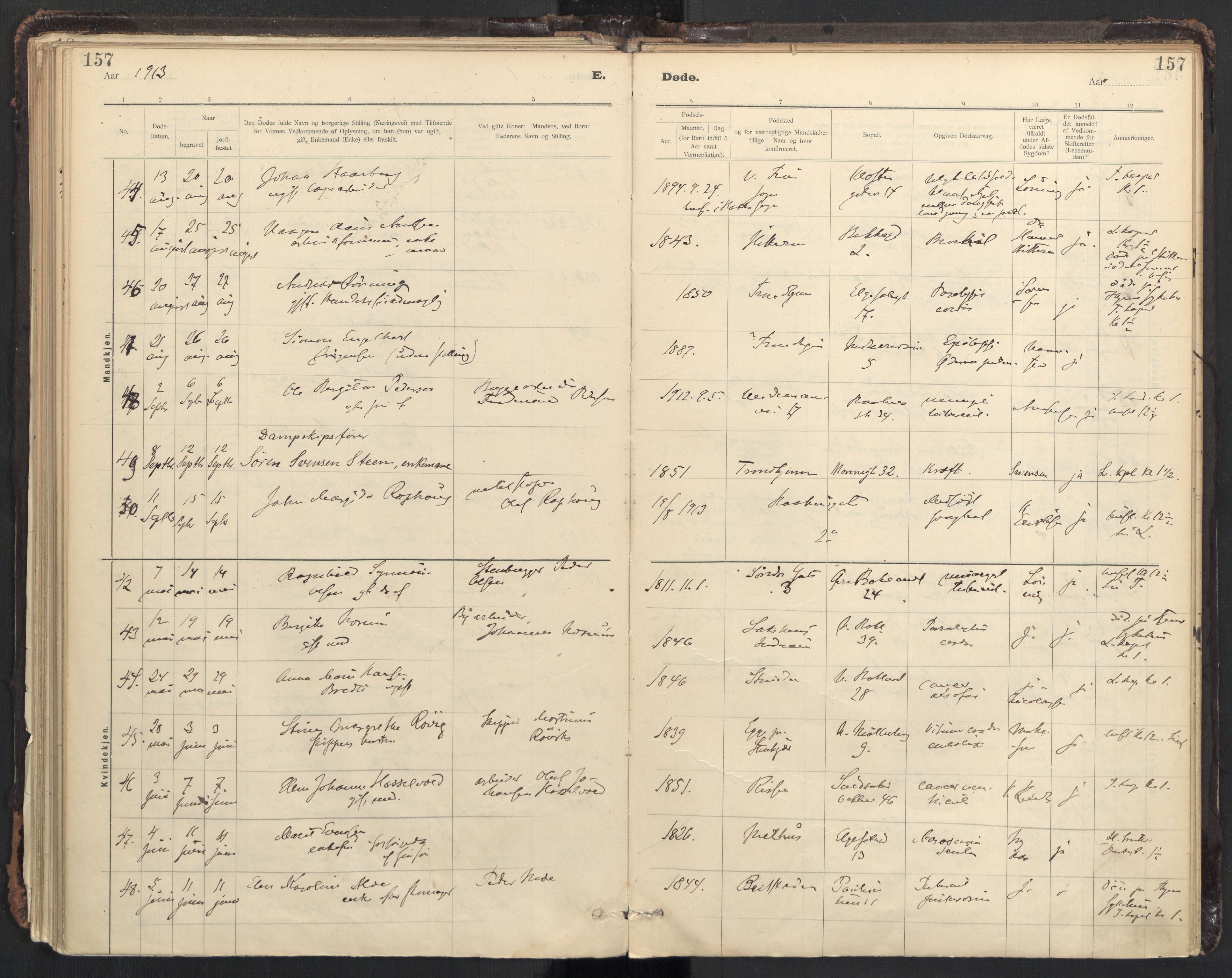 Ministerialprotokoller, klokkerbøker og fødselsregistre - Sør-Trøndelag, AV/SAT-A-1456/604/L0204: Ministerialbok nr. 604A24, 1911-1920, s. 157