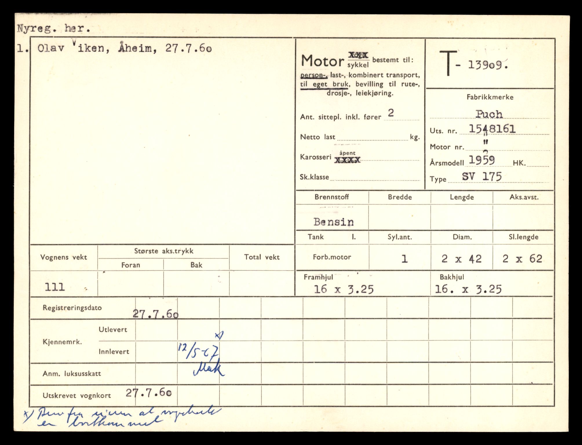 Møre og Romsdal vegkontor - Ålesund trafikkstasjon, AV/SAT-A-4099/F/Fe/L0042: Registreringskort for kjøretøy T 13906 - T 14079, 1927-1998, s. 55
