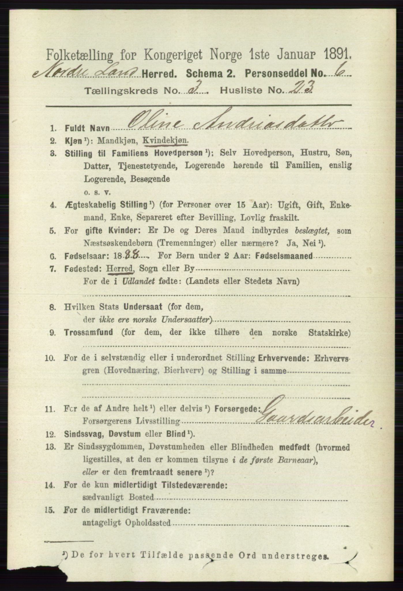 RA, Folketelling 1891 for 0538 Nordre Land herred, 1891, s. 1071