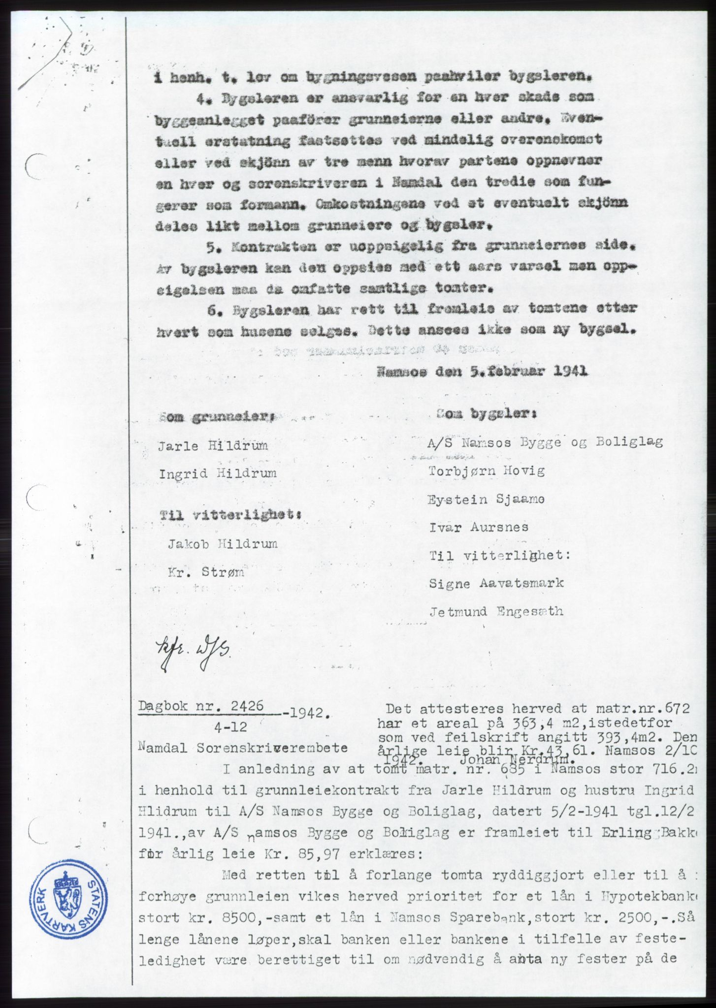 Namdal sorenskriveri, SAT/A-4133/1/2/2C: Pantebok nr. -, 1942-1943, Dagboknr: 2426/1943