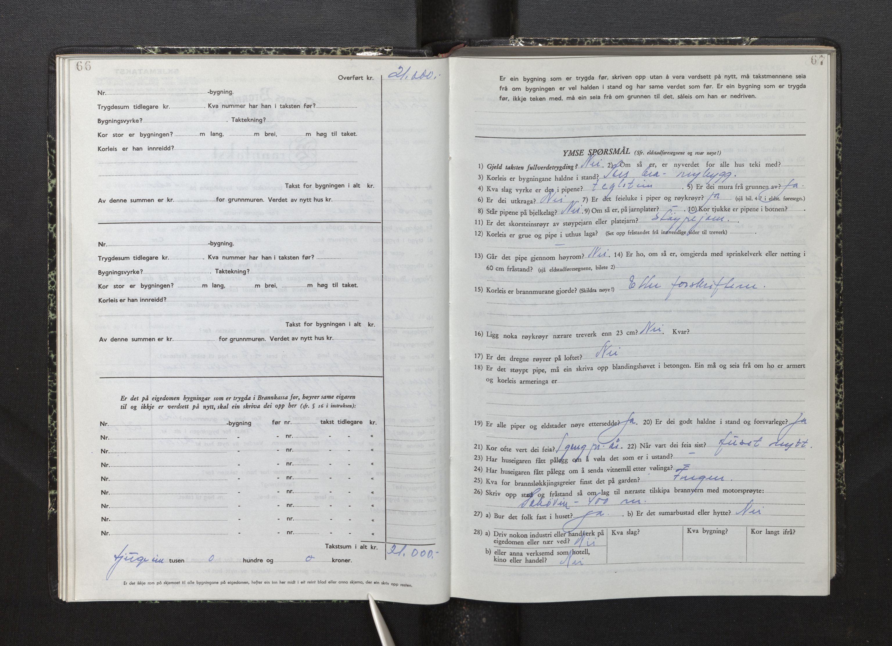 Lensmannen i Fjelberg, AV/SAB-A-32101/0012/L0008: Branntakstprotokoll, skjematakst, 1949-1955, s. 66-67