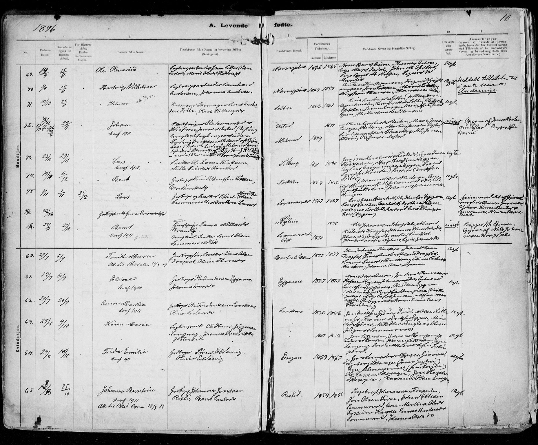 Ministerialprotokoller, klokkerbøker og fødselsregistre - Sør-Trøndelag, SAT/A-1456/668/L0811: Ministerialbok nr. 668A11, 1894-1913, s. 10