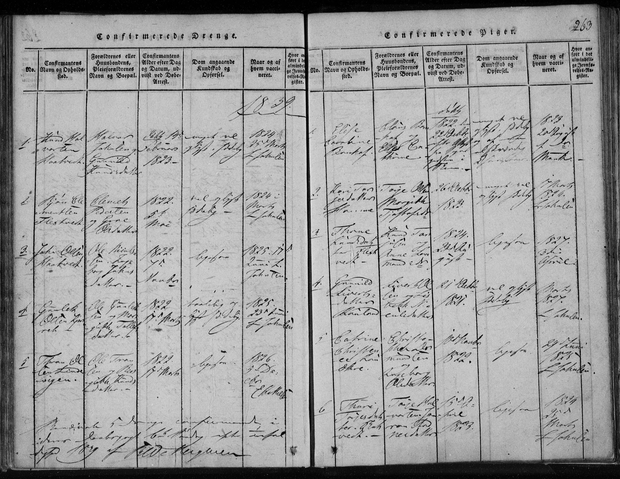 Lårdal kirkebøker, SAKO/A-284/F/Fa/L0005: Ministerialbok nr. I 5, 1815-1860, s. 263