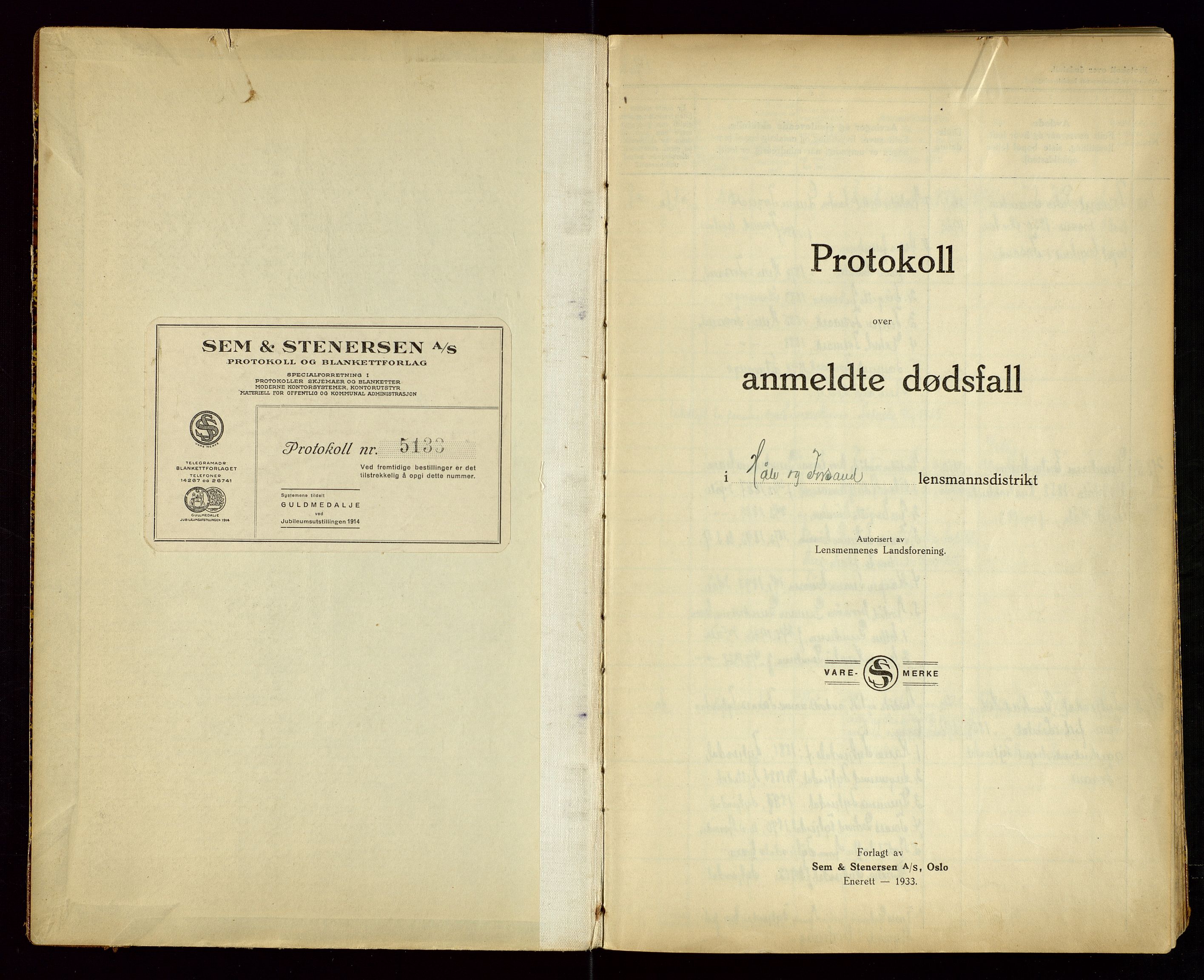 Høle og Forsand lensmannskontor, SAST/A-100127/Gga/L0005: "Protokoll over anmeldte dødsfall i Høle og Forsand lensmannsdistrikt", 1935-1945