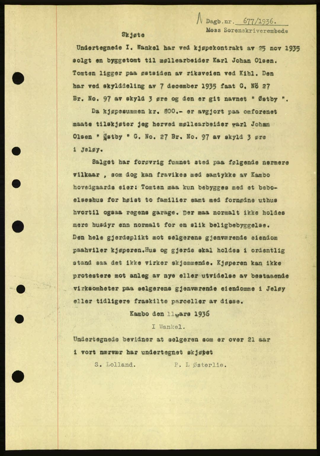 Moss sorenskriveri, SAO/A-10168: Pantebok nr. A1, 1936-1936, Dagboknr: 677/1936