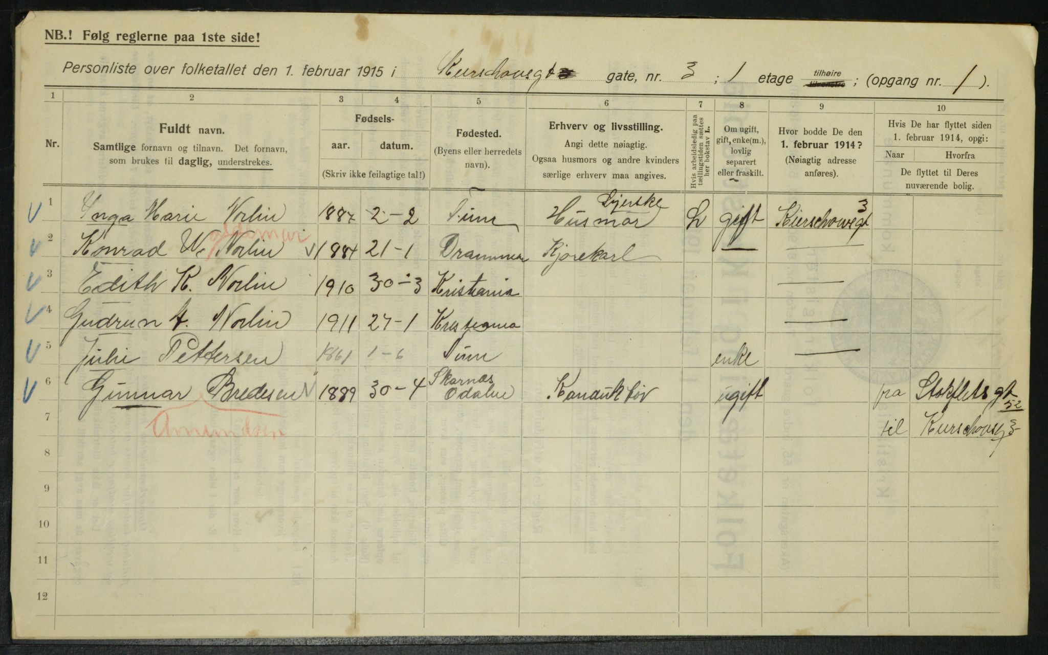 OBA, Kommunal folketelling 1.2.1915 for Kristiania, 1915, s. 48960