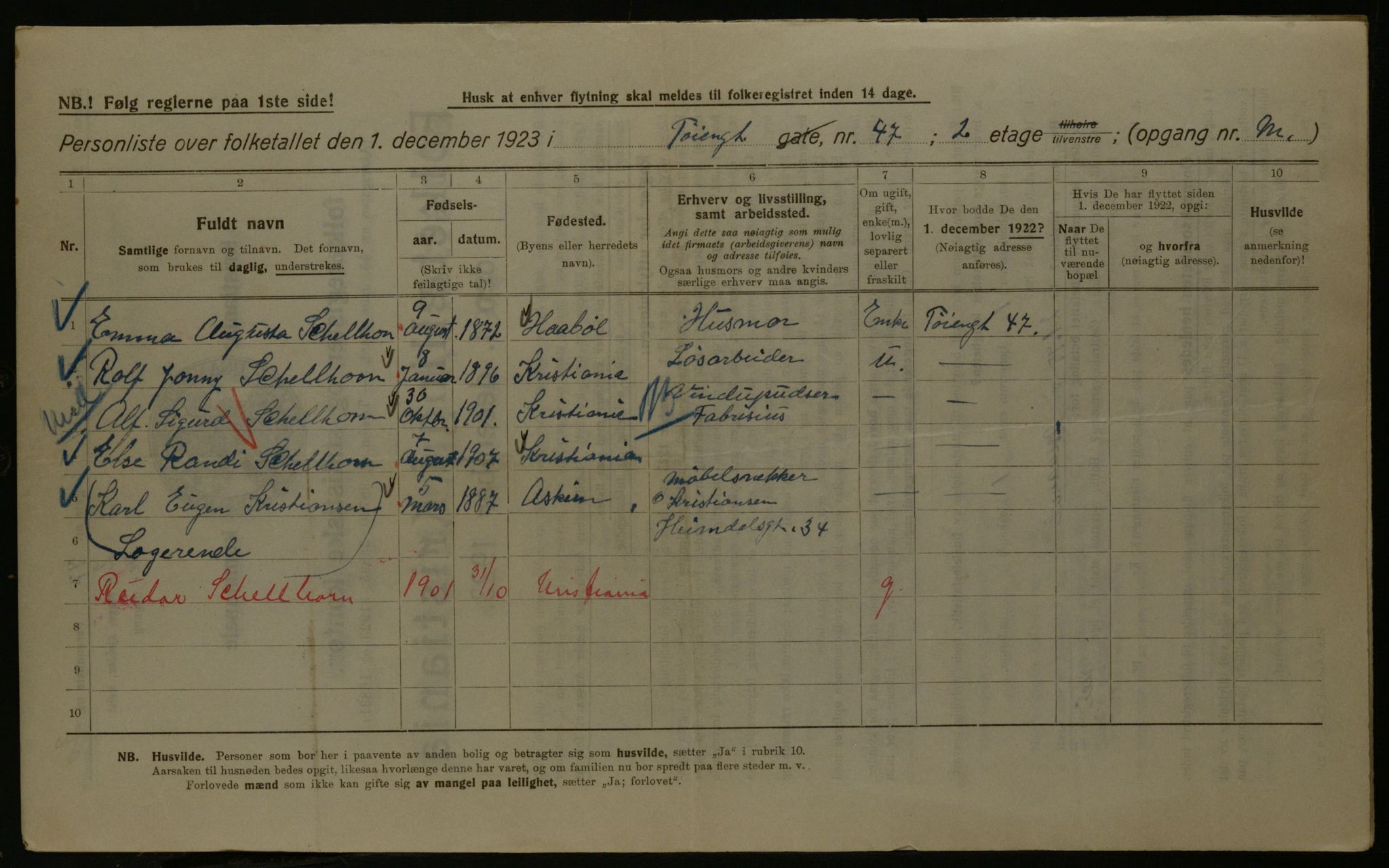 OBA, Kommunal folketelling 1.12.1923 for Kristiania, 1923, s. 130983