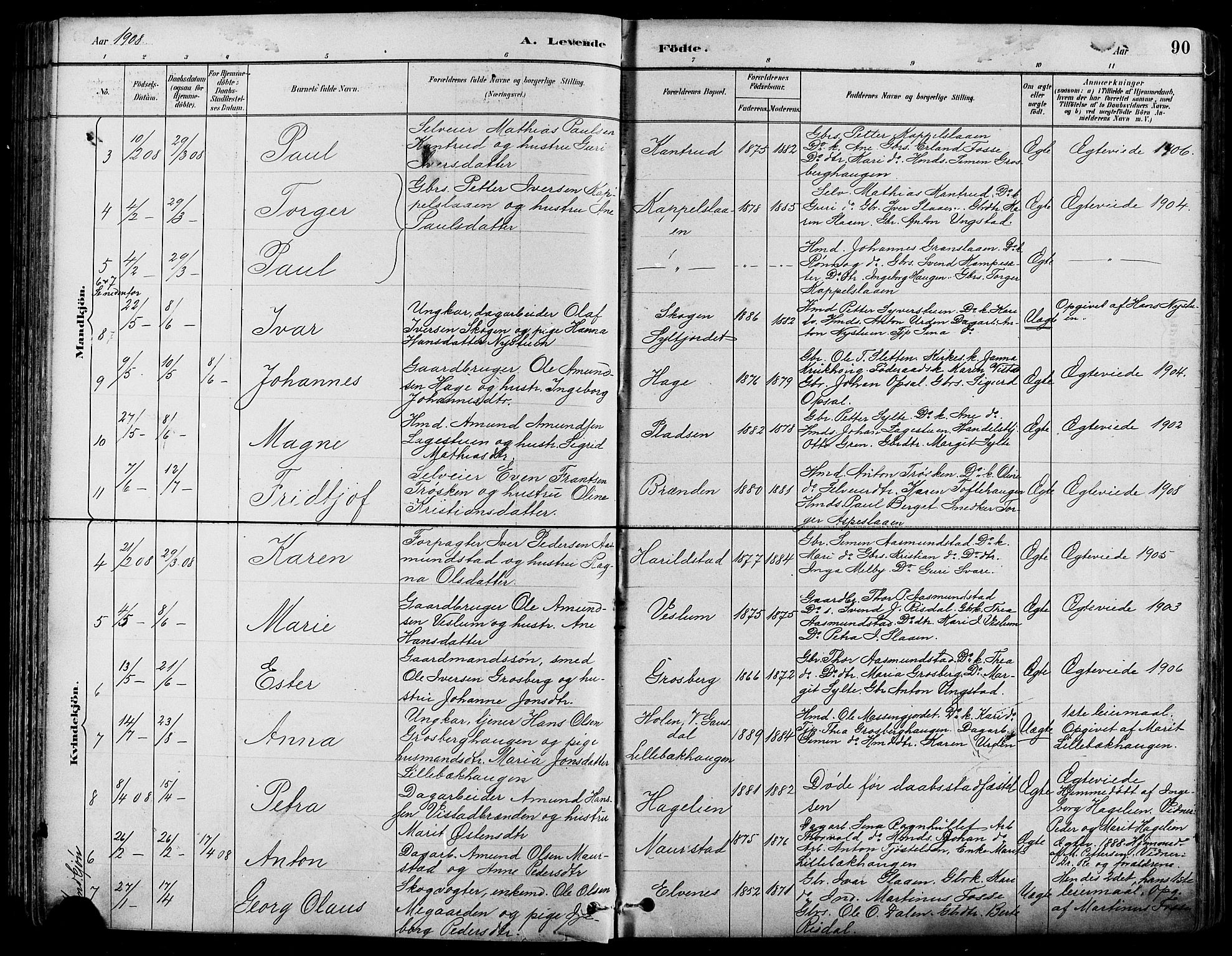 Nord-Fron prestekontor, AV/SAH-PREST-080/H/Ha/Hab/L0005: Klokkerbok nr. 5, 1884-1914, s. 90