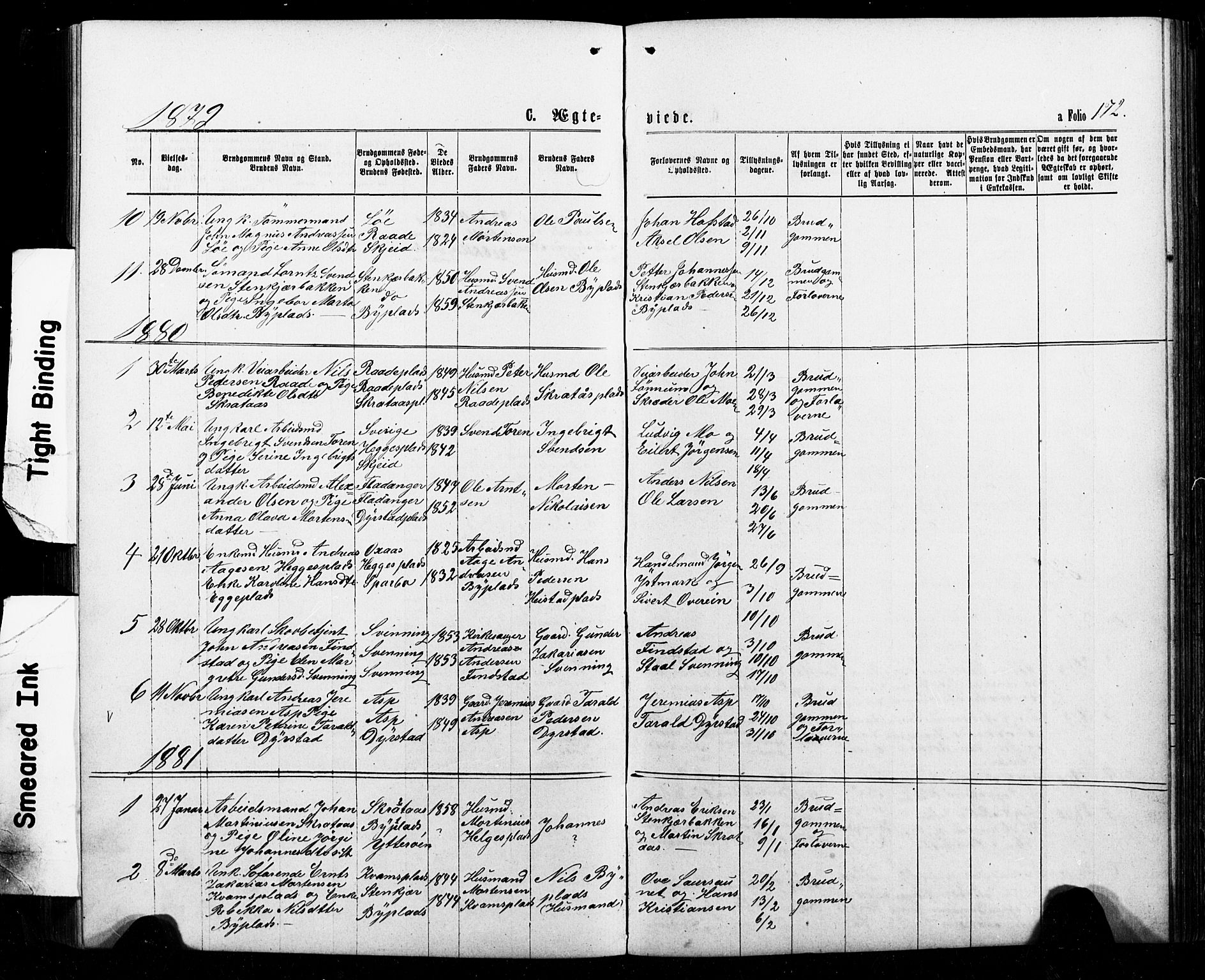 Ministerialprotokoller, klokkerbøker og fødselsregistre - Nord-Trøndelag, SAT/A-1458/740/L0380: Klokkerbok nr. 740C01, 1868-1902, s. 172