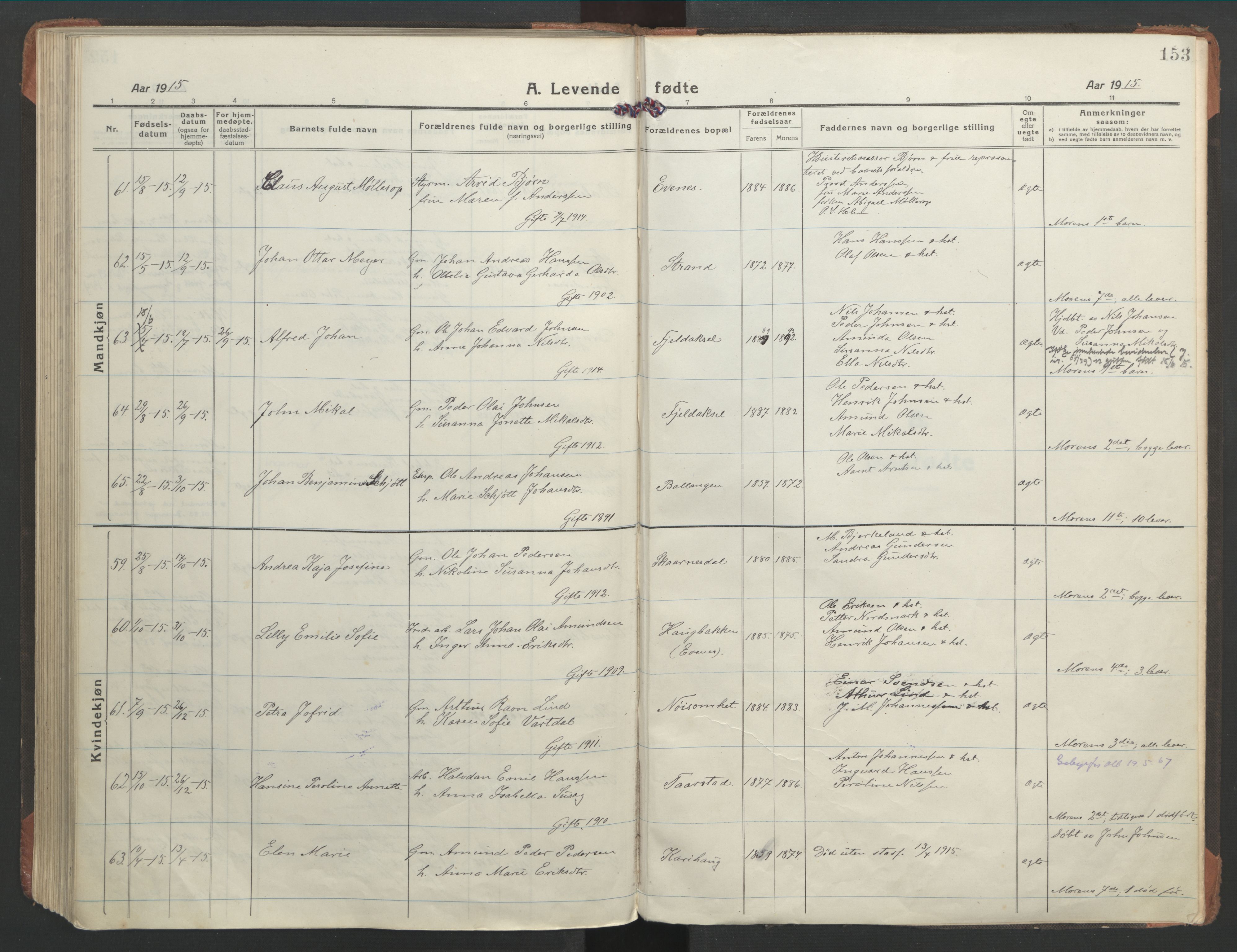 Ministerialprotokoller, klokkerbøker og fødselsregistre - Nordland, AV/SAT-A-1459/863/L0900: Ministerialbok nr. 863A12, 1906-1915, s. 153