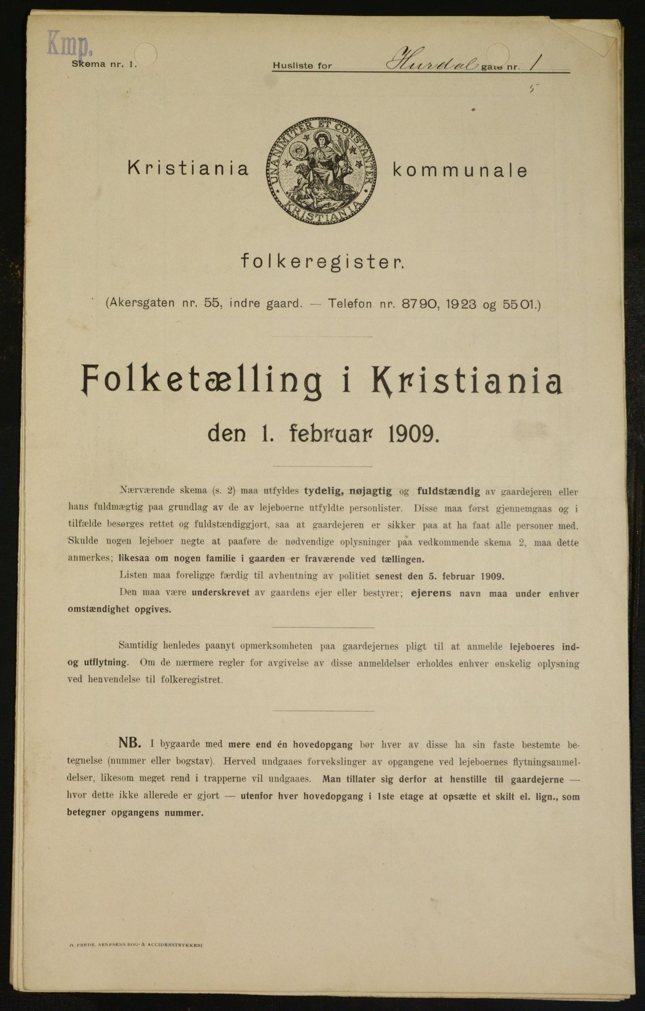 OBA, Kommunal folketelling 1.2.1909 for Kristiania kjøpstad, 1909, s. 38357