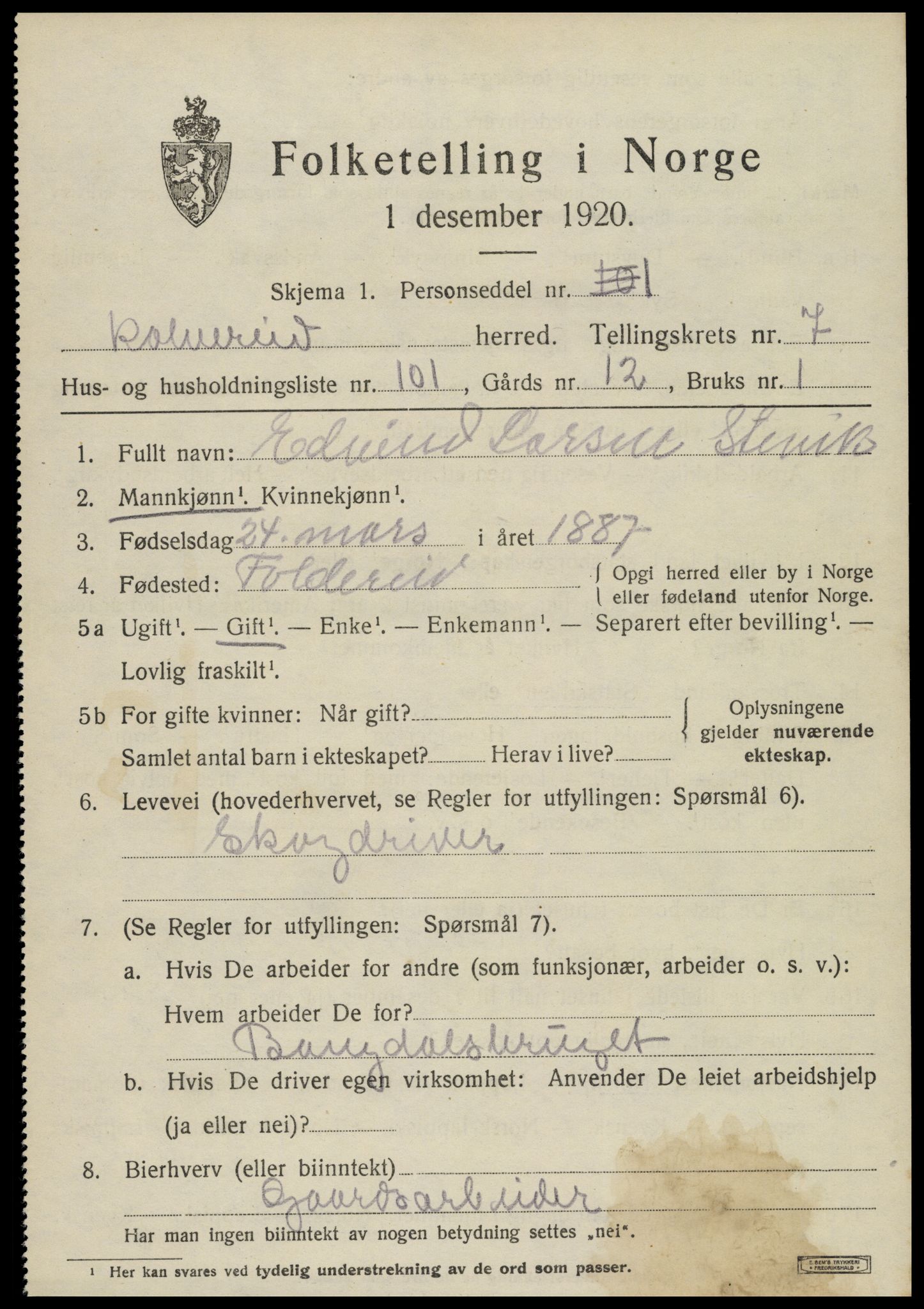 SAT, Folketelling 1920 for 1752 Kolvereid herred, 1920, s. 5071