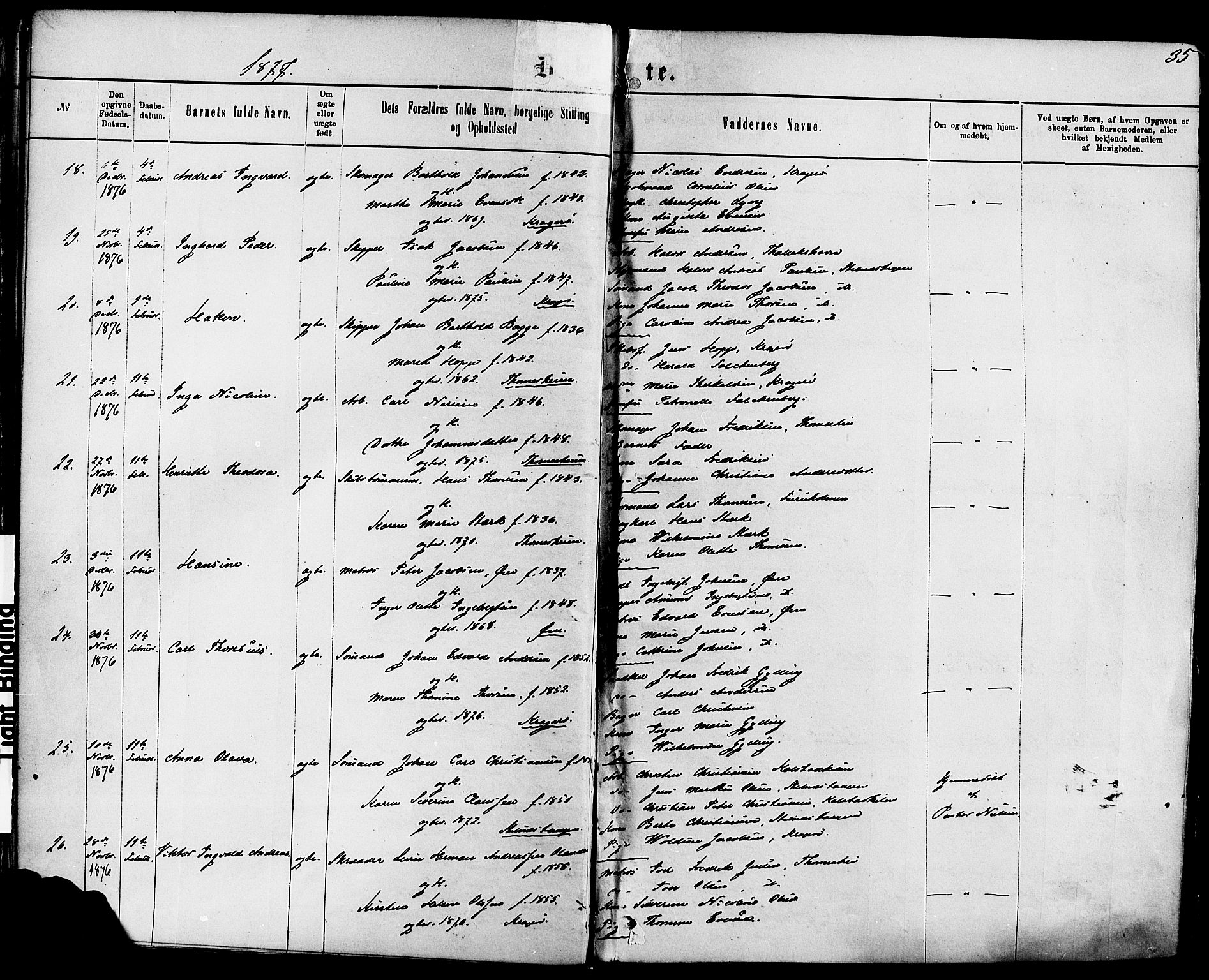 Kragerø kirkebøker, AV/SAKO-A-278/F/Fa/L0011: Ministerialbok nr. 11, 1875-1886, s. 35