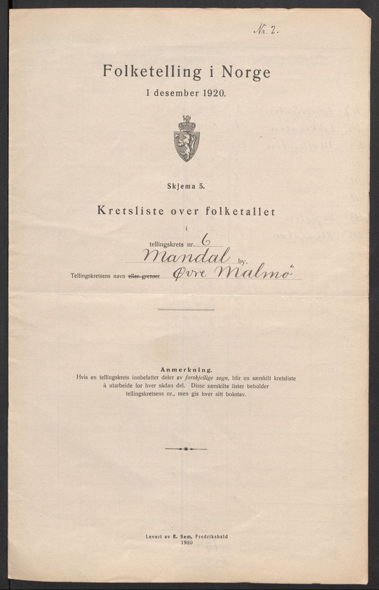 SAK, Folketelling 1920 for 1002 Mandal ladested, 1920, s. 36