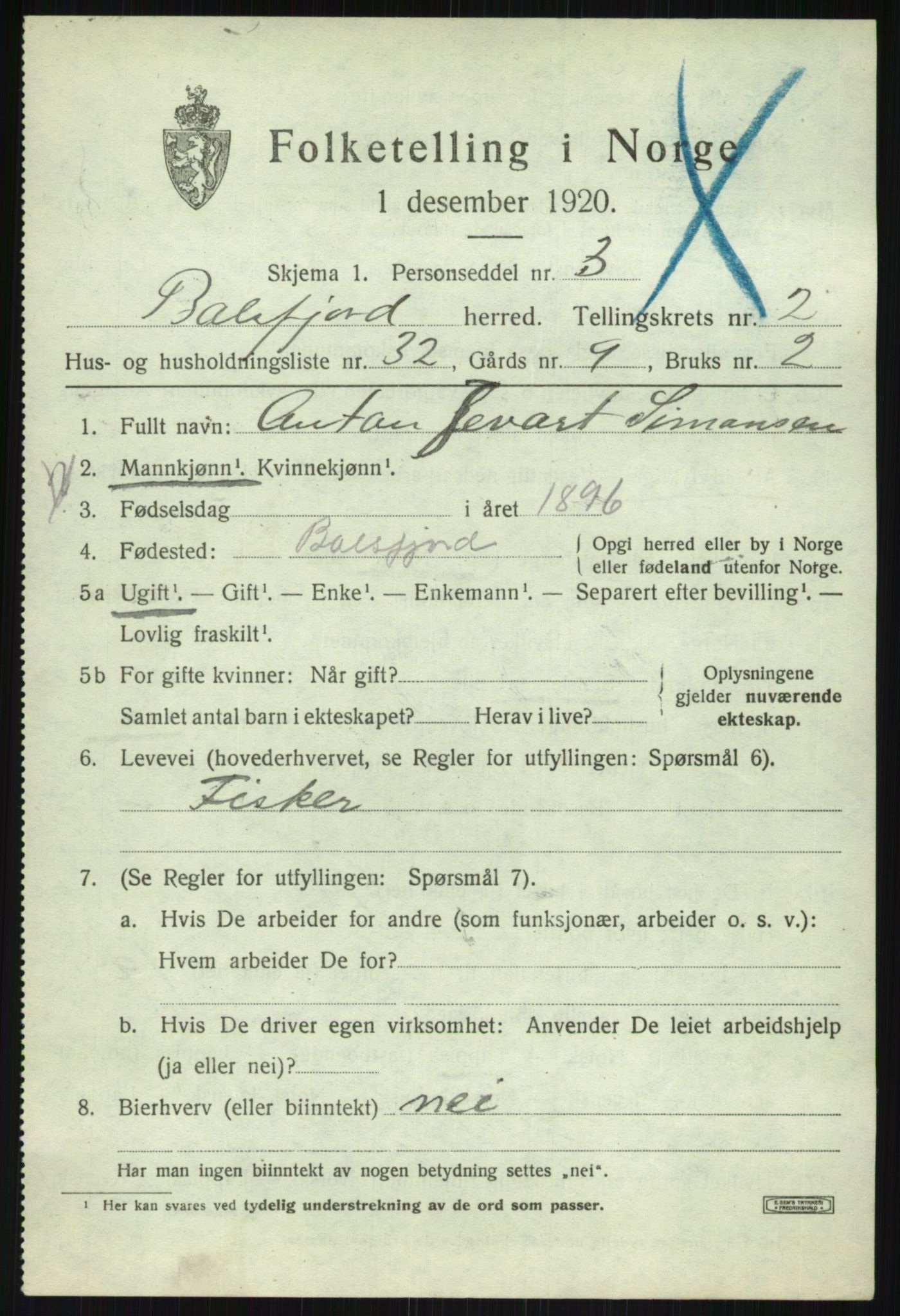SATØ, Folketelling 1920 for 1933 Balsfjord herred, 1920, s. 2069