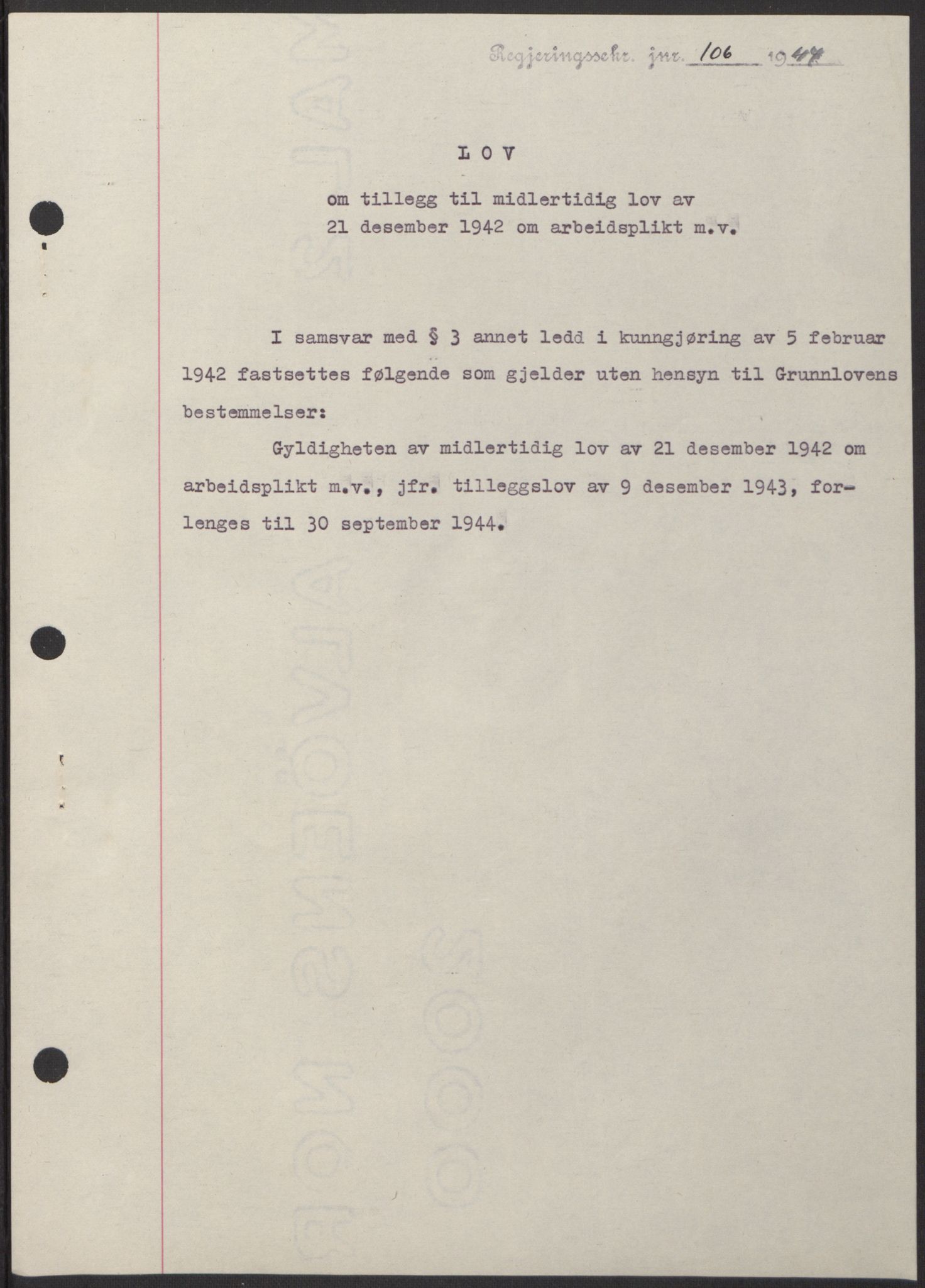 NS-administrasjonen 1940-1945 (Statsrådsekretariatet, de kommisariske statsråder mm), RA/S-4279/D/Db/L0100: Lover, 1944, s. 199