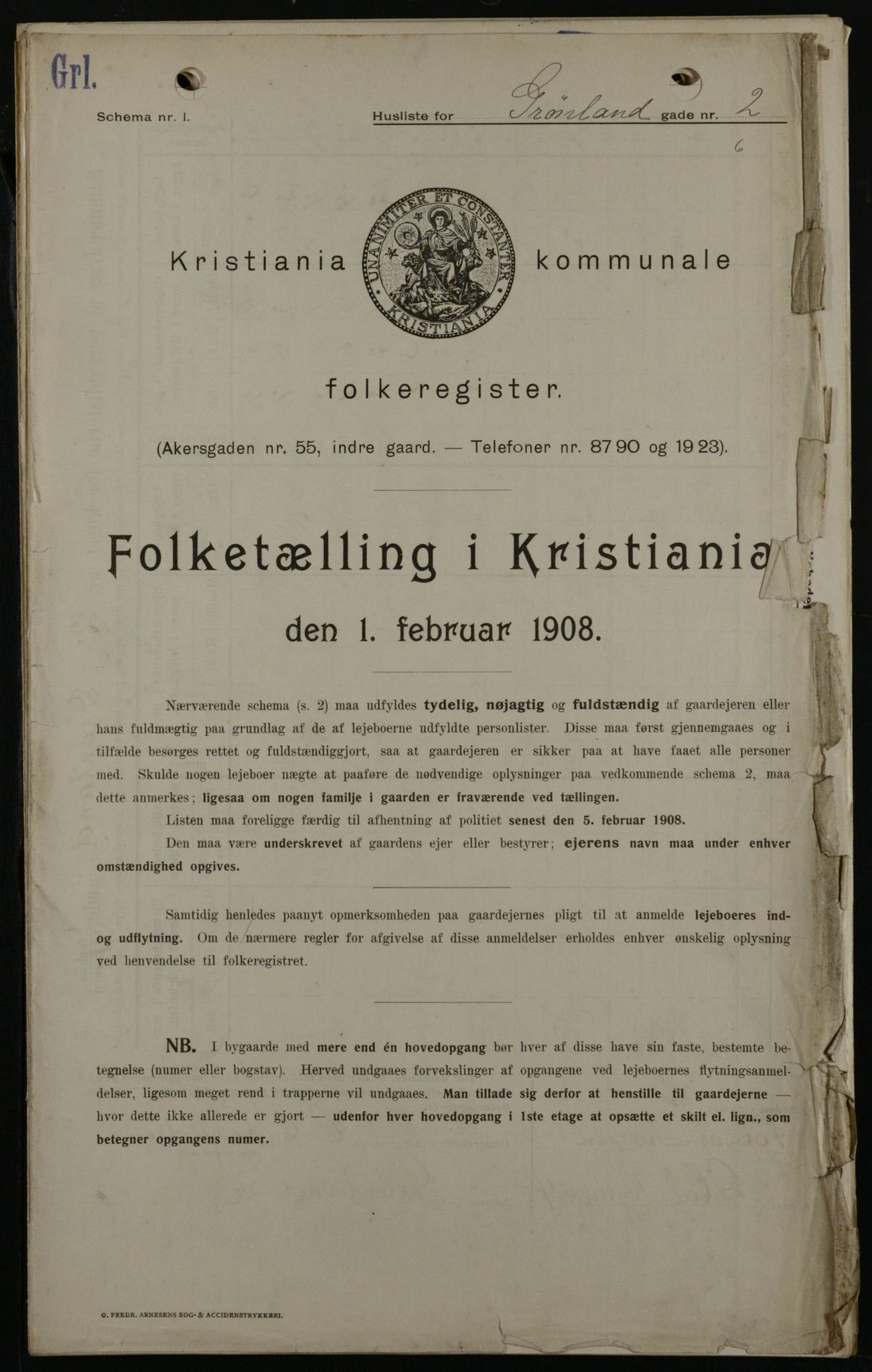 OBA, Kommunal folketelling 1.2.1908 for Kristiania kjøpstad, 1908, s. 28046