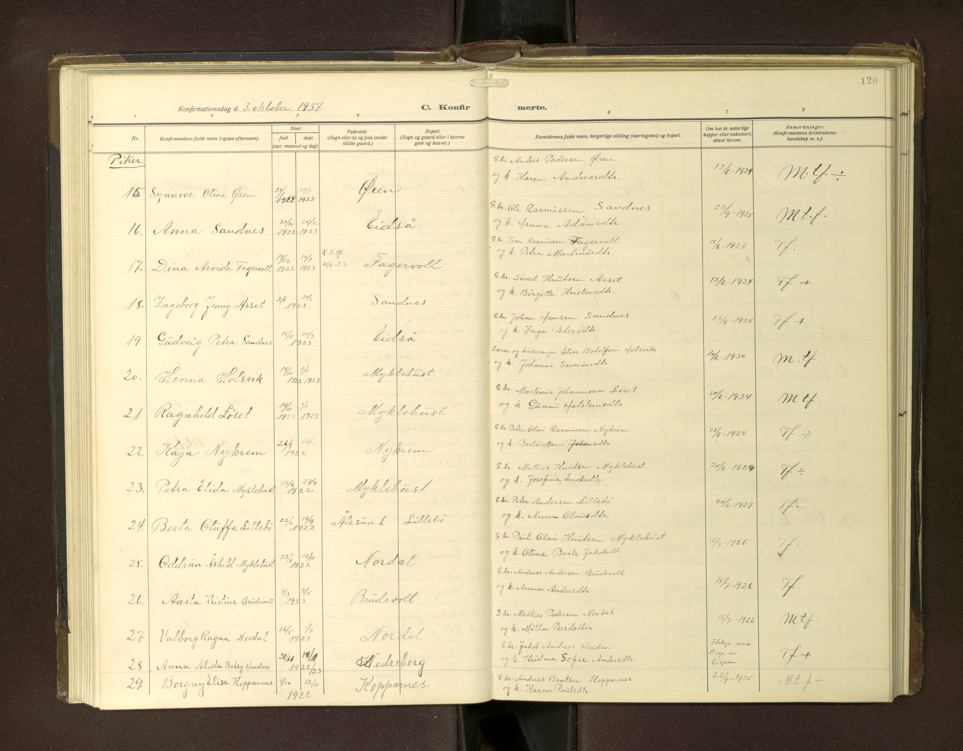 Ministerialprotokoller, klokkerbøker og fødselsregistre - Møre og Romsdal, AV/SAT-A-1454/502/L0029: Klokkerbok nr. 502---, 1932-1968, s. 120