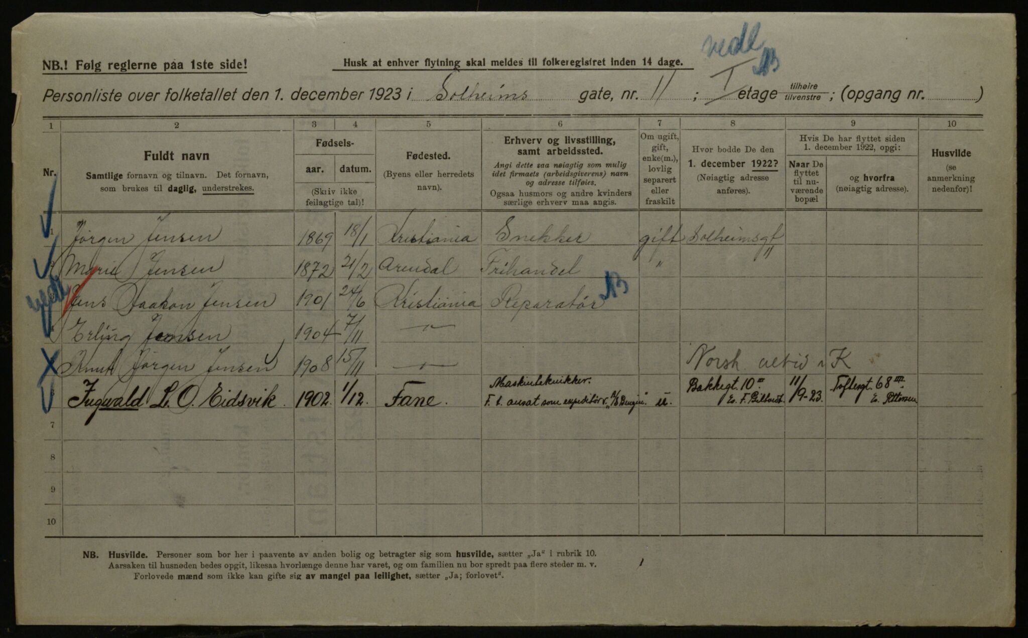 OBA, Kommunal folketelling 1.12.1923 for Kristiania, 1923, s. 109764