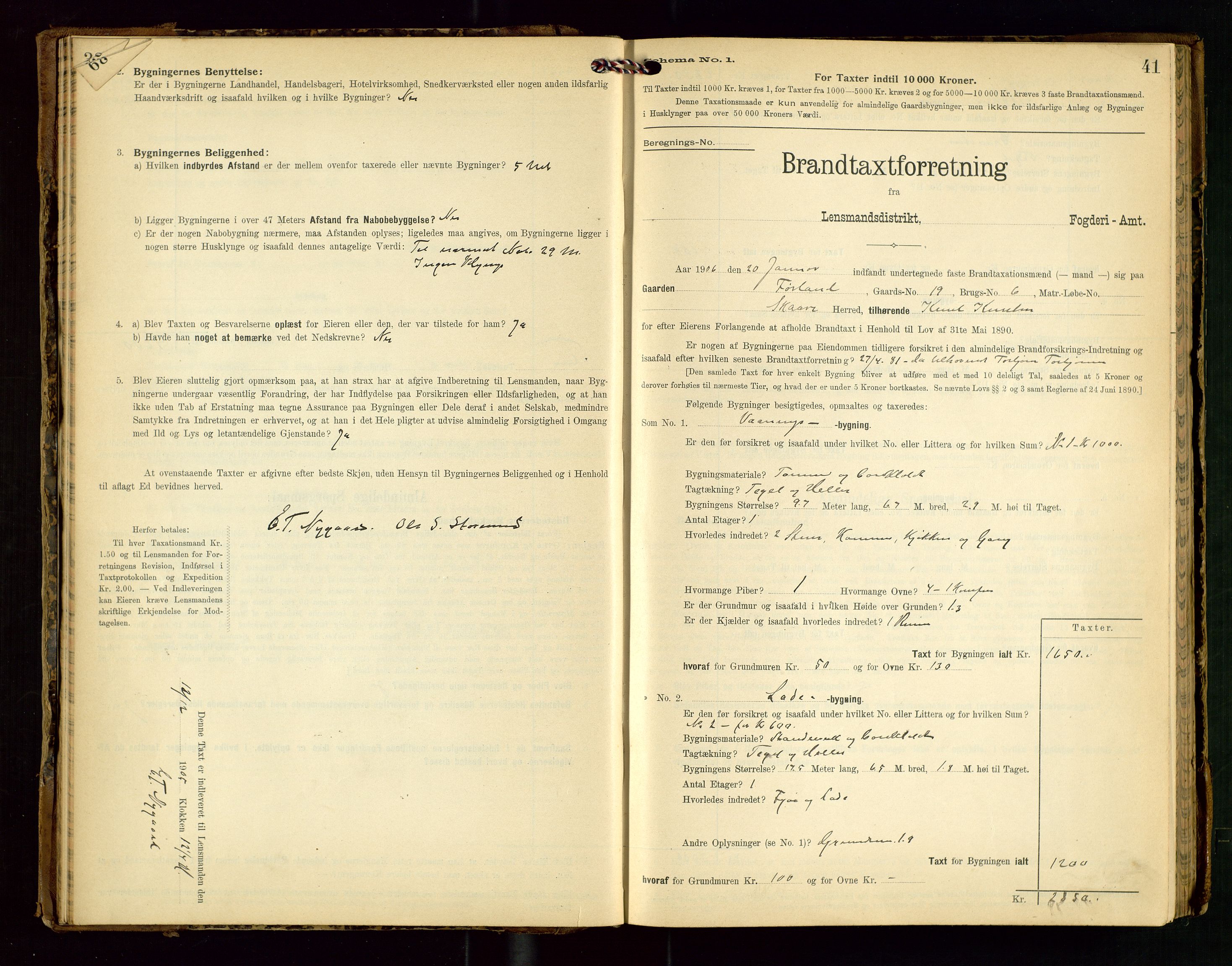 Torvestad lensmannskontor, AV/SAST-A-100307/1/Gob/L0003: "Brandtaxationsprotokol for Torvestad Lensmannsdistrikt", 1905-1909, s. 40-41