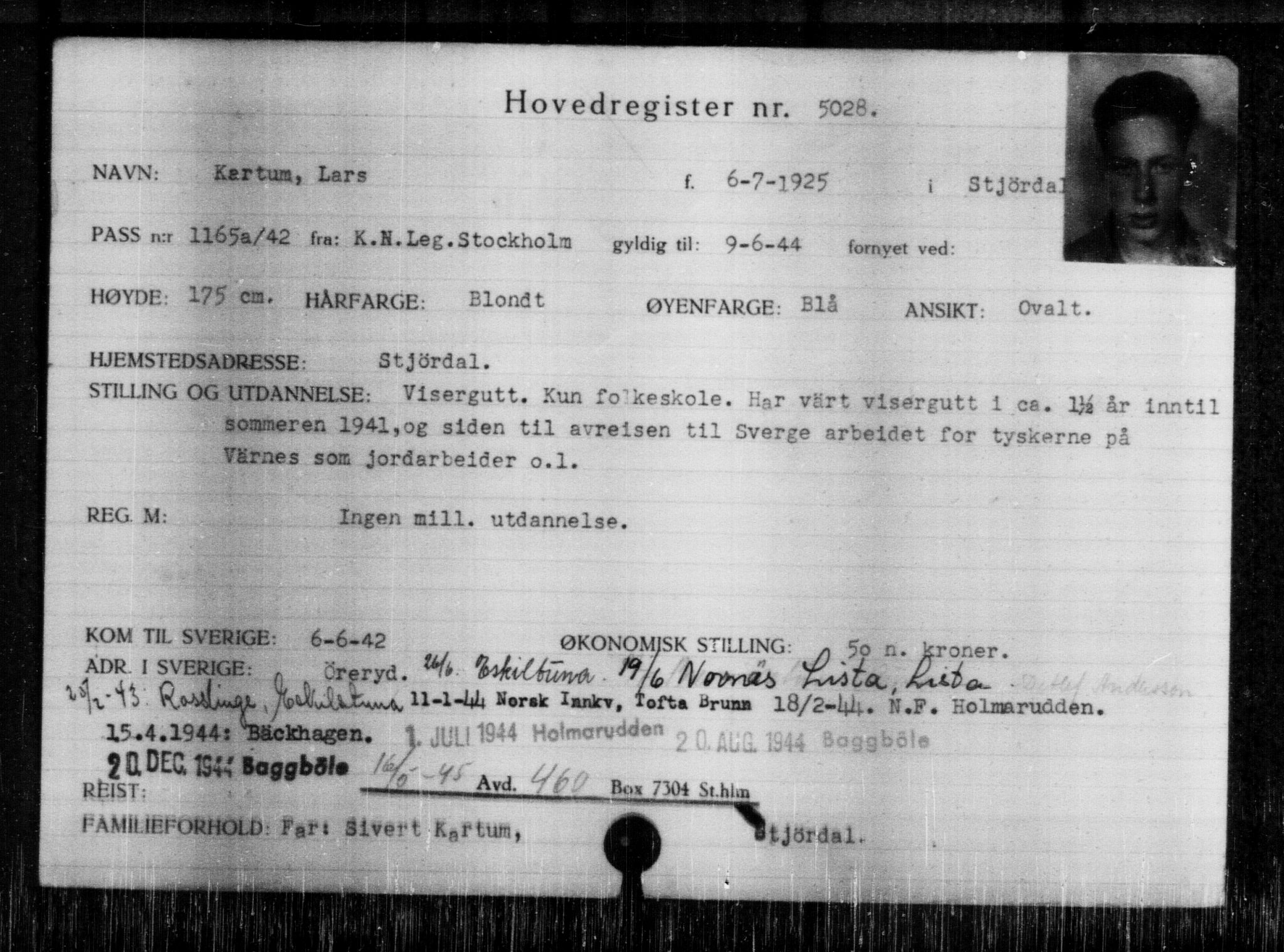Utenriksstasjonene, Legasjonen i Stockholm, Flyktningkontoret, AV/RA-S-6753/V/Va/L0004: Kjesäterkartoteket, flyktninger med registreringsnr. 3496-6610, 1940-1945, s. 1815