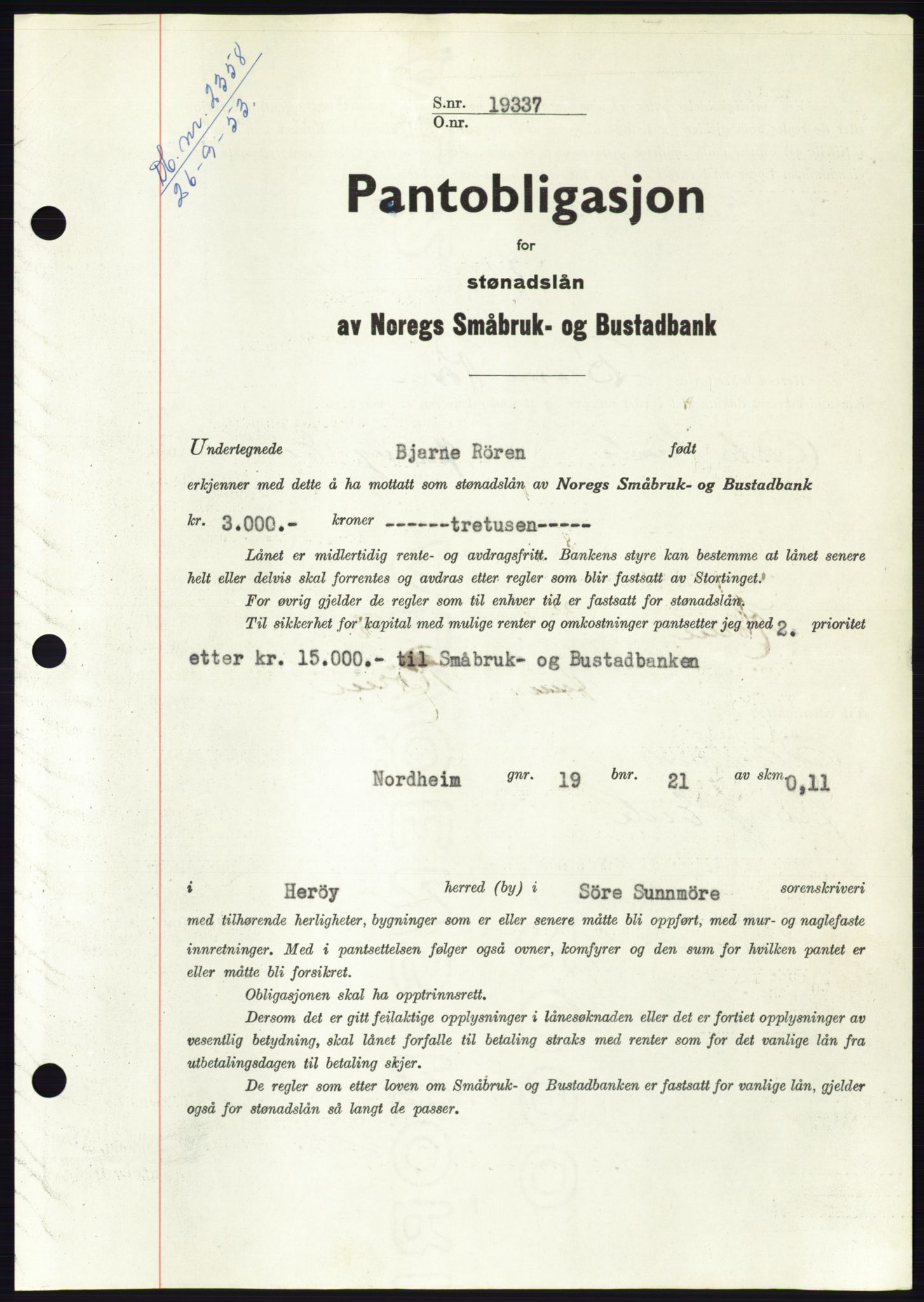 Søre Sunnmøre sorenskriveri, AV/SAT-A-4122/1/2/2C/L0124: Pantebok nr. 12B, 1953-1954, Dagboknr: 2358/1953