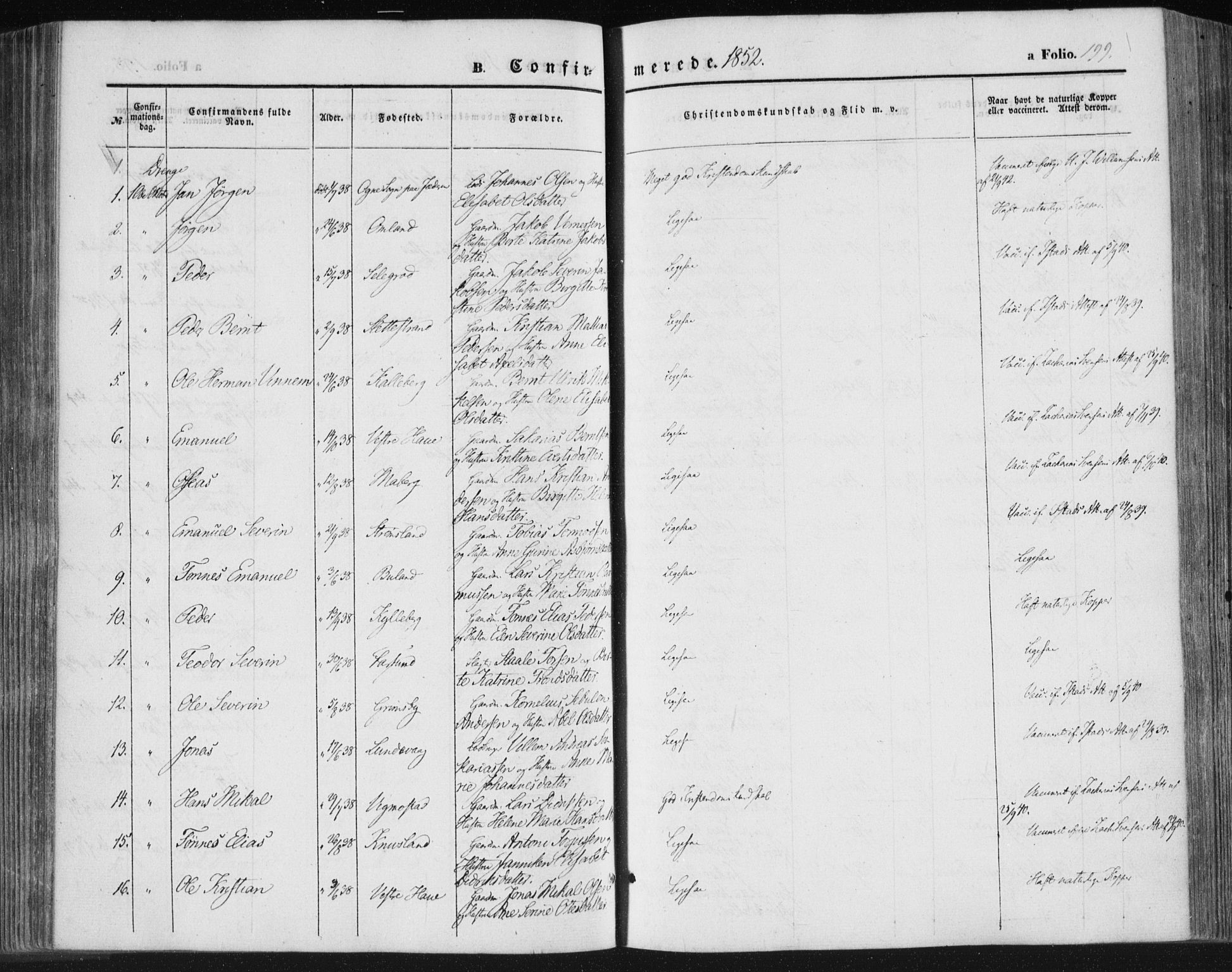 Lista sokneprestkontor, AV/SAK-1111-0027/F/Fa/L0010: Ministerialbok nr. A 10, 1846-1861, s. 199