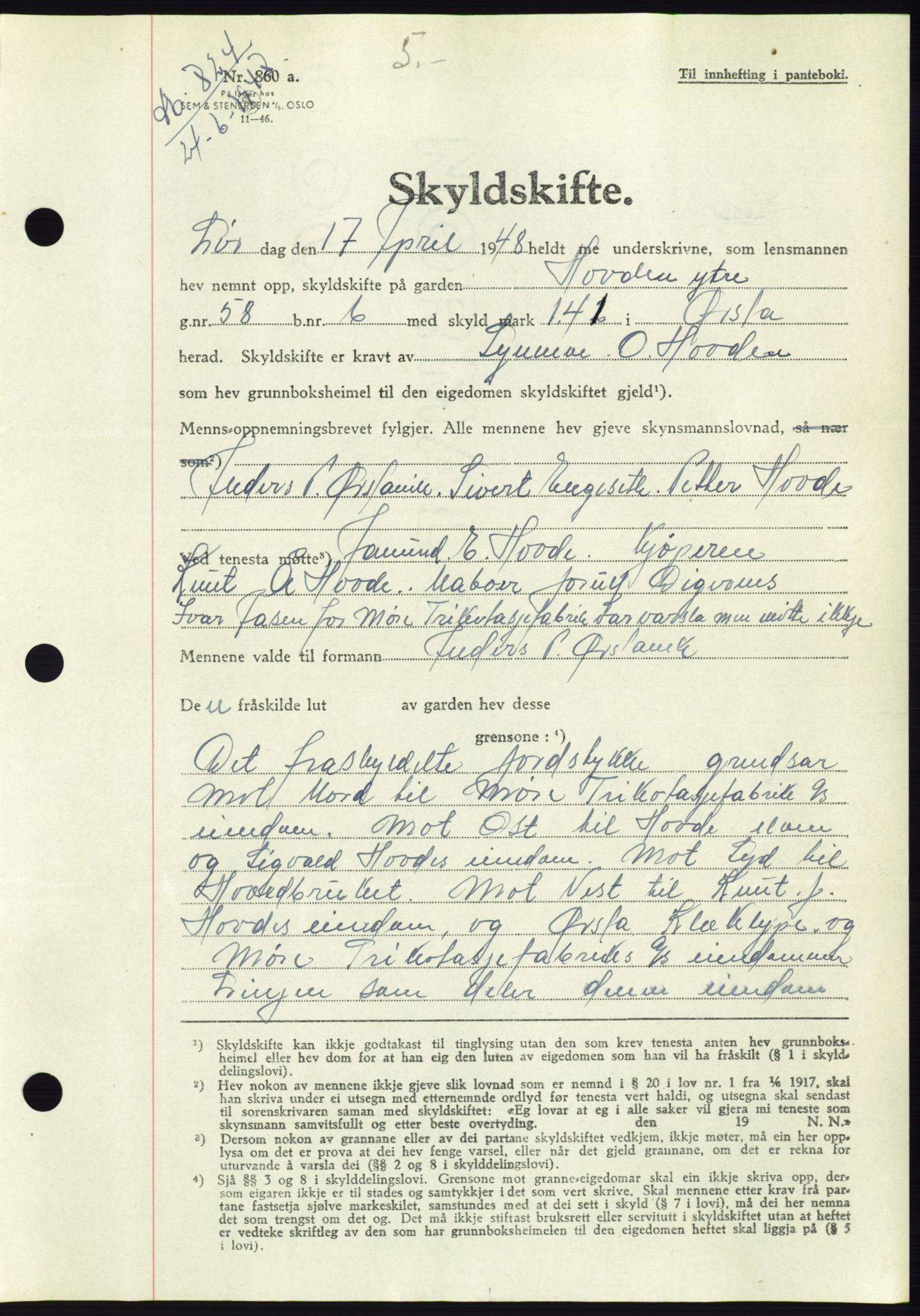 Søre Sunnmøre sorenskriveri, AV/SAT-A-4122/1/2/2C/L0082: Pantebok nr. 8A, 1948-1948, Dagboknr: 824/1948