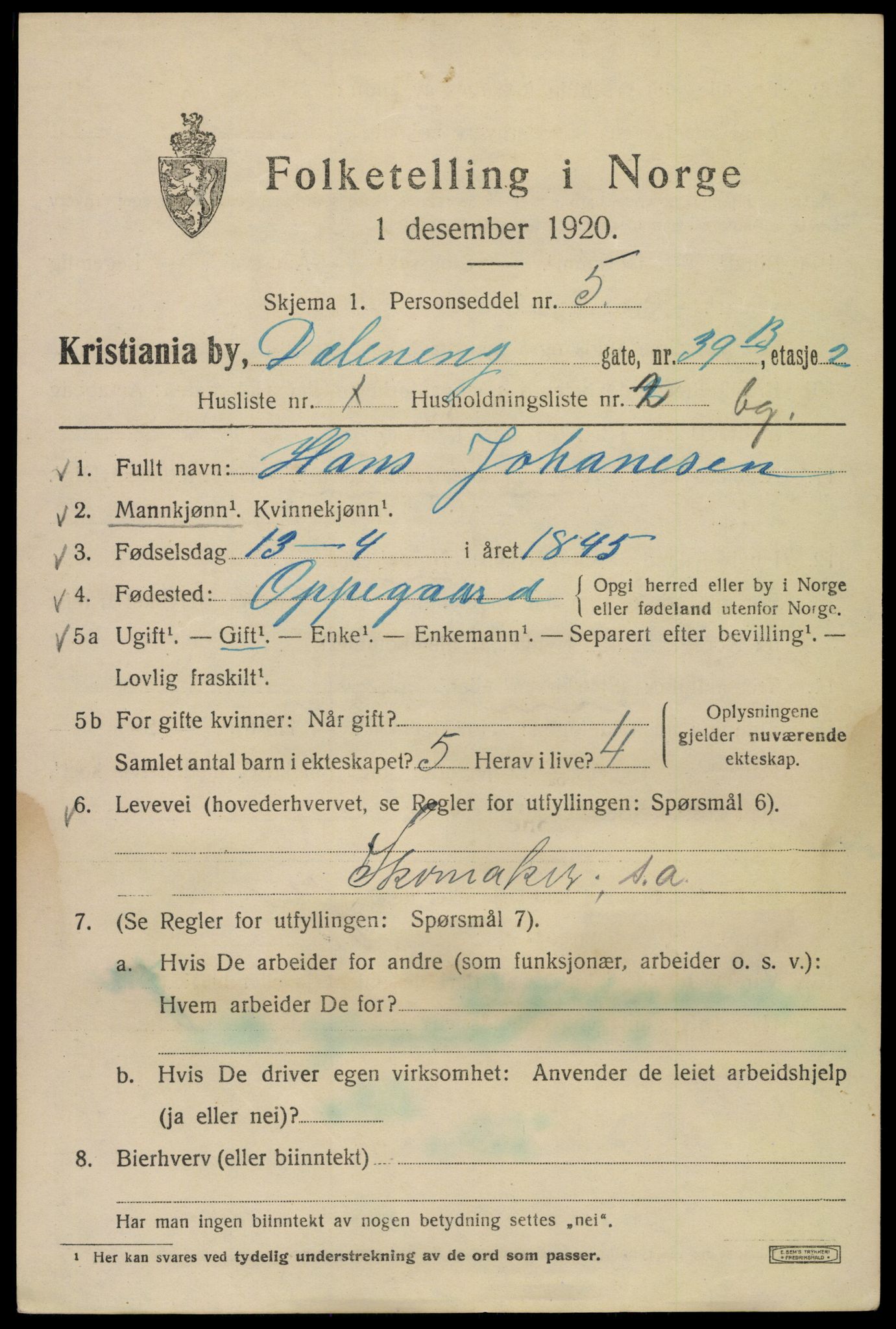 SAO, Folketelling 1920 for 0301 Kristiania kjøpstad, 1920, s. 206867
