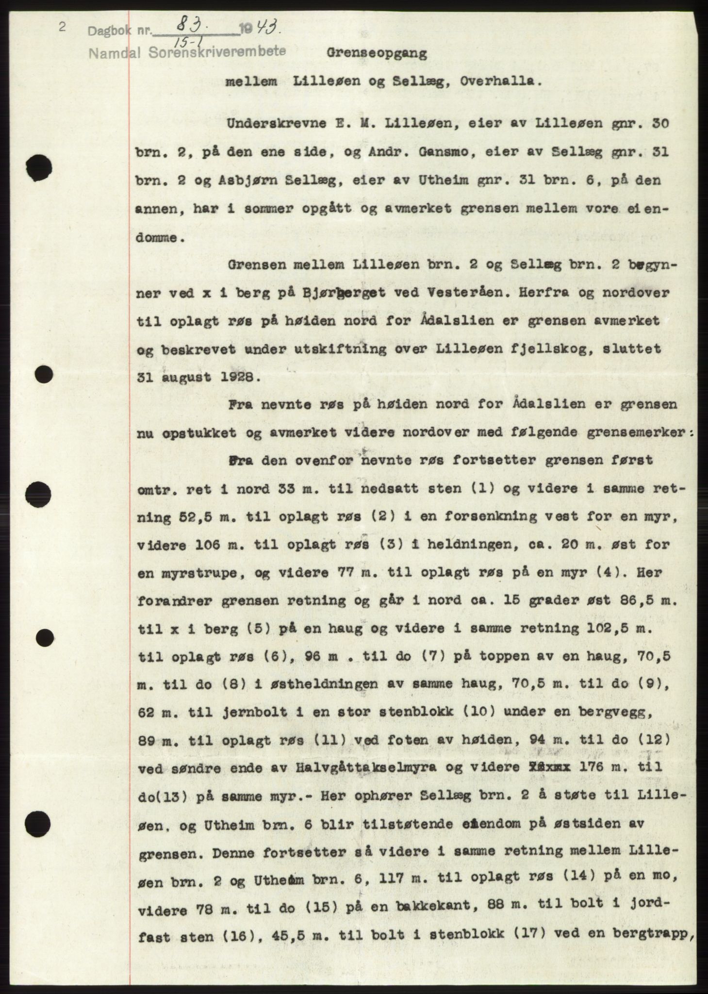 Namdal sorenskriveri, SAT/A-4133/1/2/2C: Pantebok nr. -, 1942-1943, Dagboknr: 83/1943