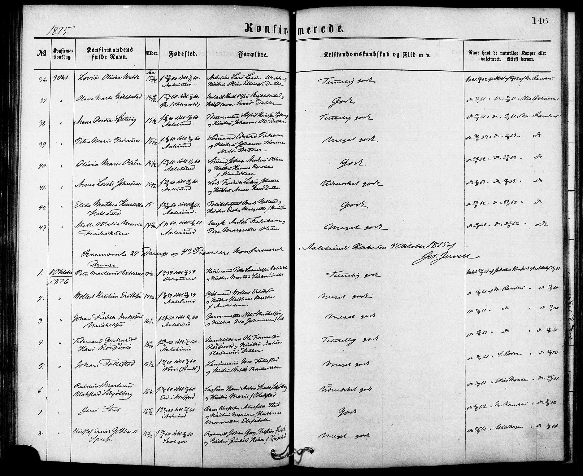 Ministerialprotokoller, klokkerbøker og fødselsregistre - Møre og Romsdal, AV/SAT-A-1454/529/L0453: Ministerialbok nr. 529A03, 1872-1877, s. 146