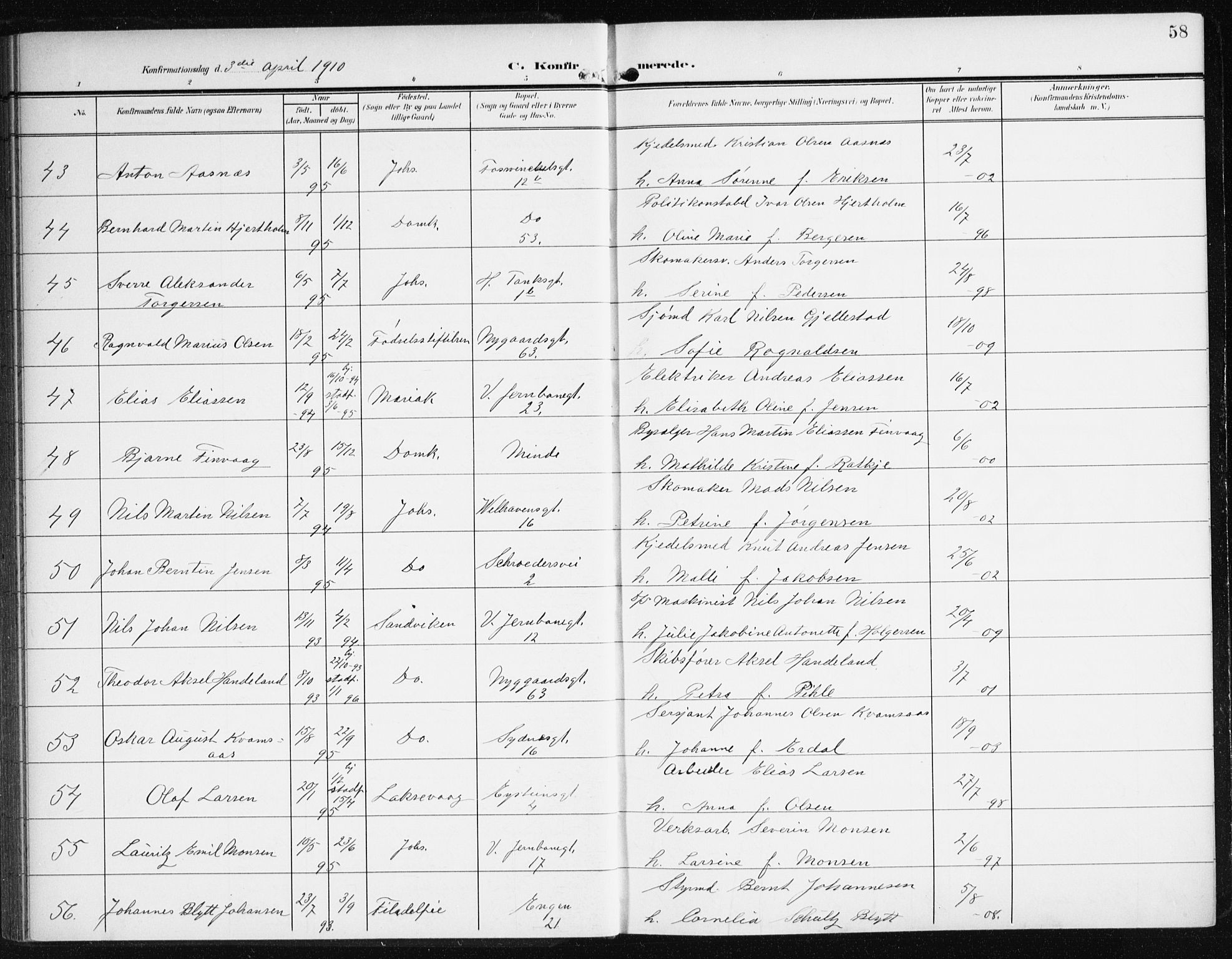 Johanneskirken sokneprestembete, AV/SAB-A-76001/H/Haa/L0009: Ministerialbok nr. C 2, 1907-1924, s. 58