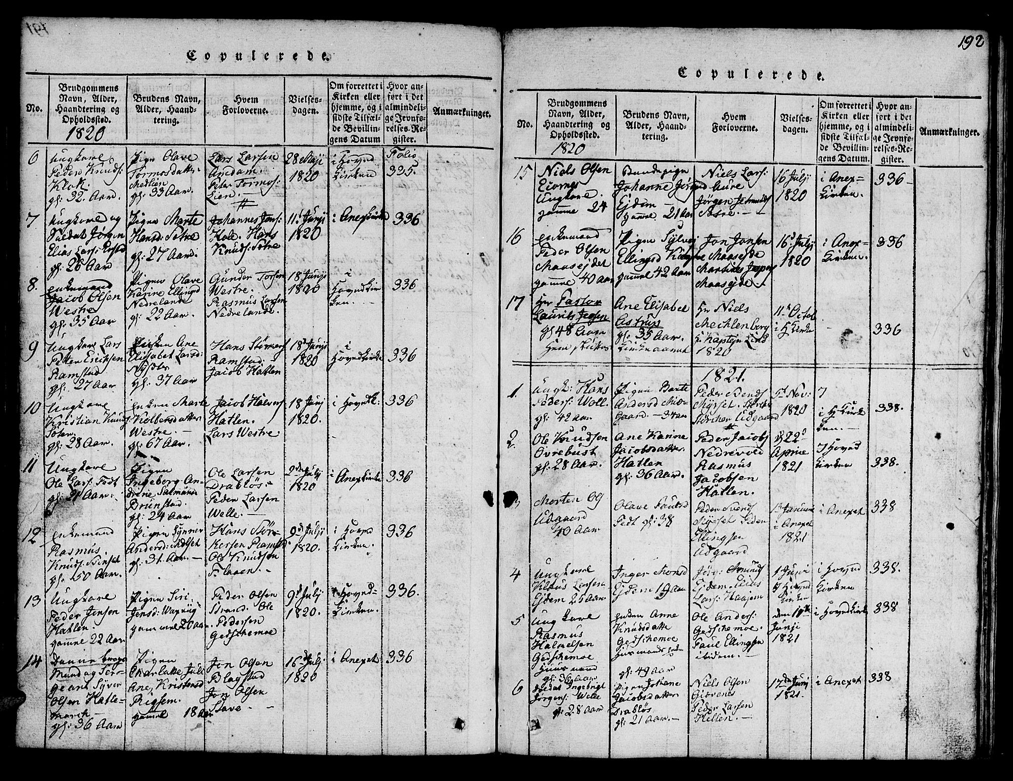 Ministerialprotokoller, klokkerbøker og fødselsregistre - Møre og Romsdal, SAT/A-1454/522/L0322: Klokkerbok nr. 522C01, 1816-1830, s. 192