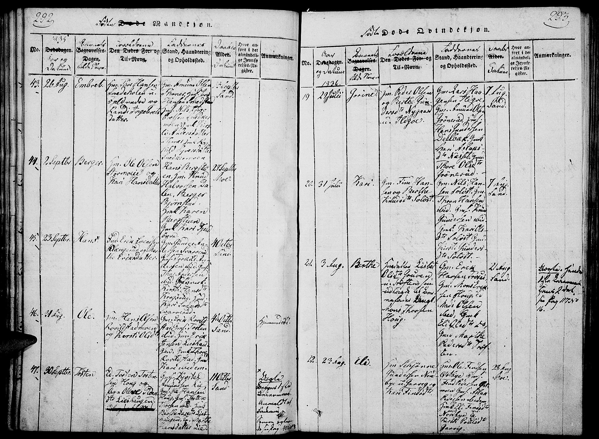 Nord-Odal prestekontor, AV/SAH-PREST-032/H/Ha/Haa/L0001: Ministerialbok nr. 1, 1819-1838, s. 292-293