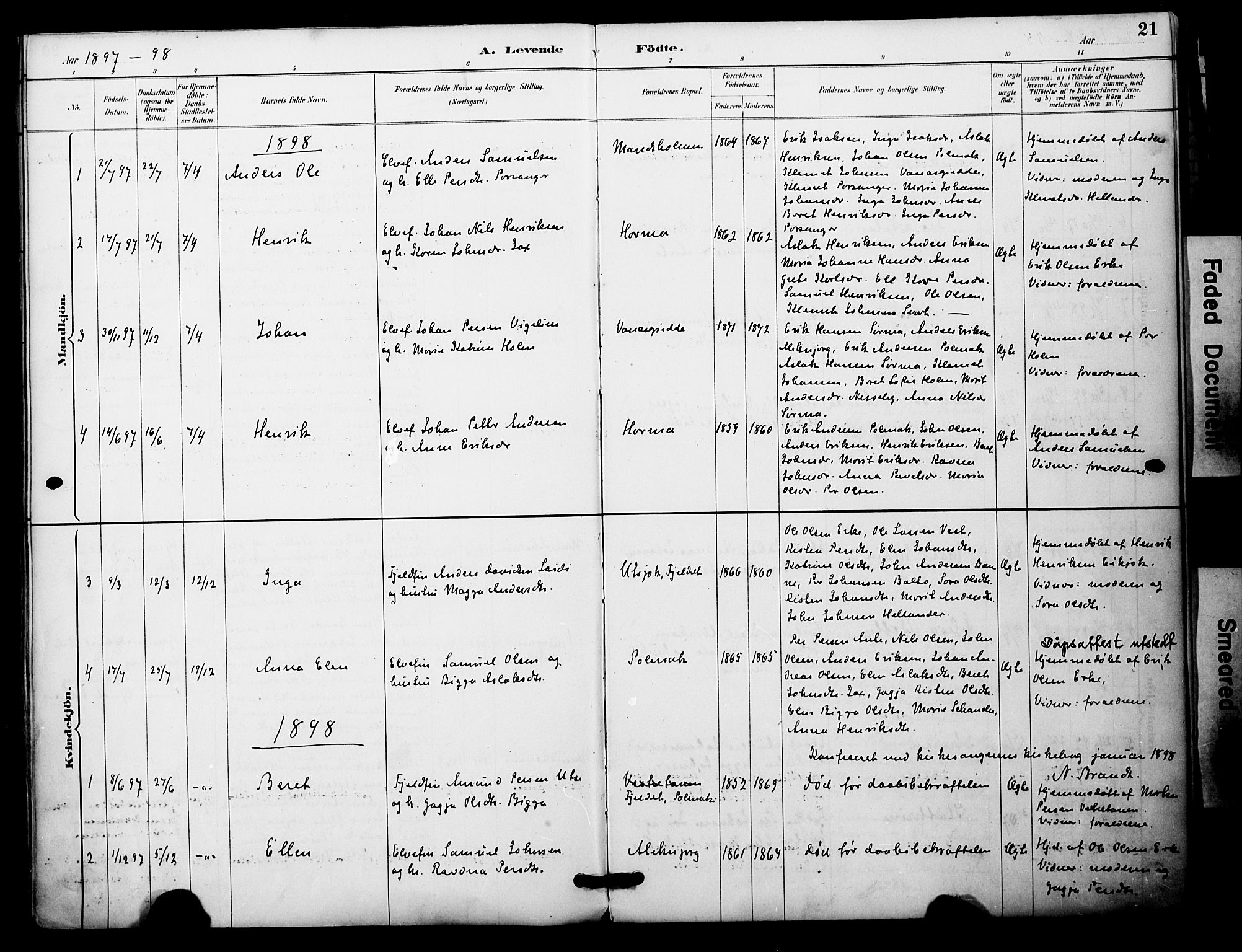 Nesseby sokneprestkontor, AV/SATØ-S-1330/H/Ha/L0005kirke: Ministerialbok nr. 5, 1885-1906, s. 21