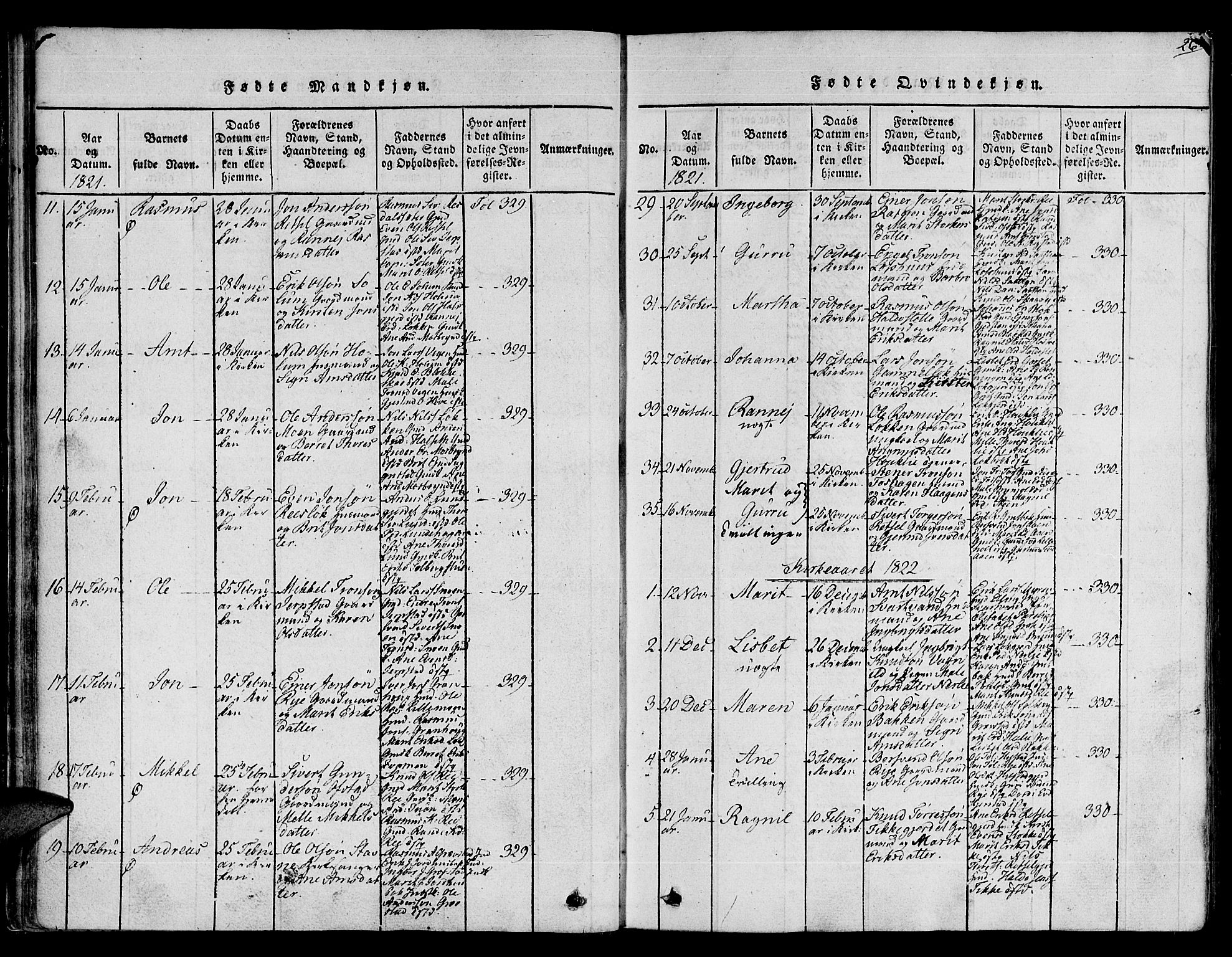 Ministerialprotokoller, klokkerbøker og fødselsregistre - Sør-Trøndelag, SAT/A-1456/672/L0853: Ministerialbok nr. 672A06 /1, 1816-1829, s. 26