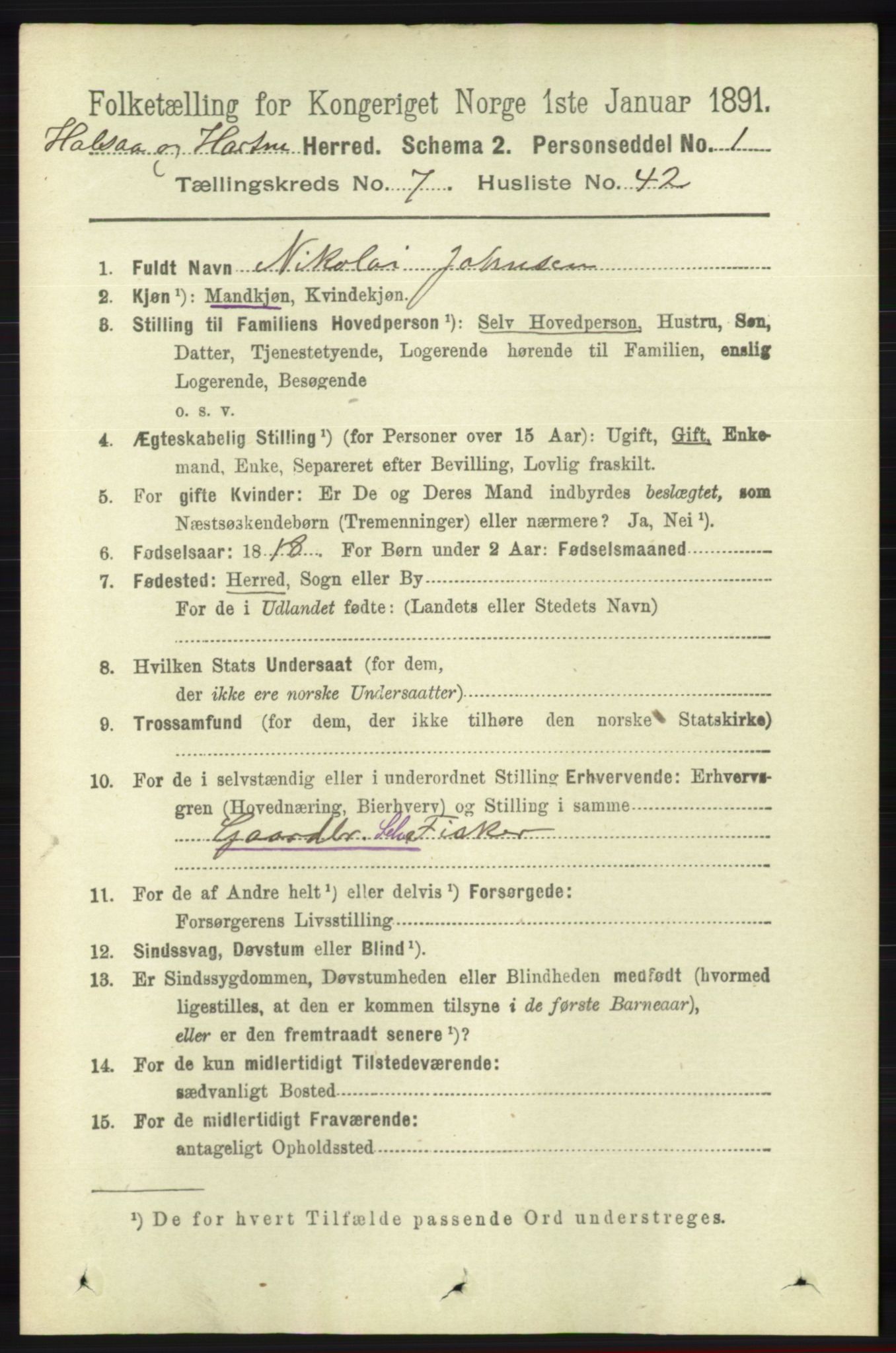 RA, Folketelling 1891 for 1019 Halse og Harkmark herred, 1891, s. 2962