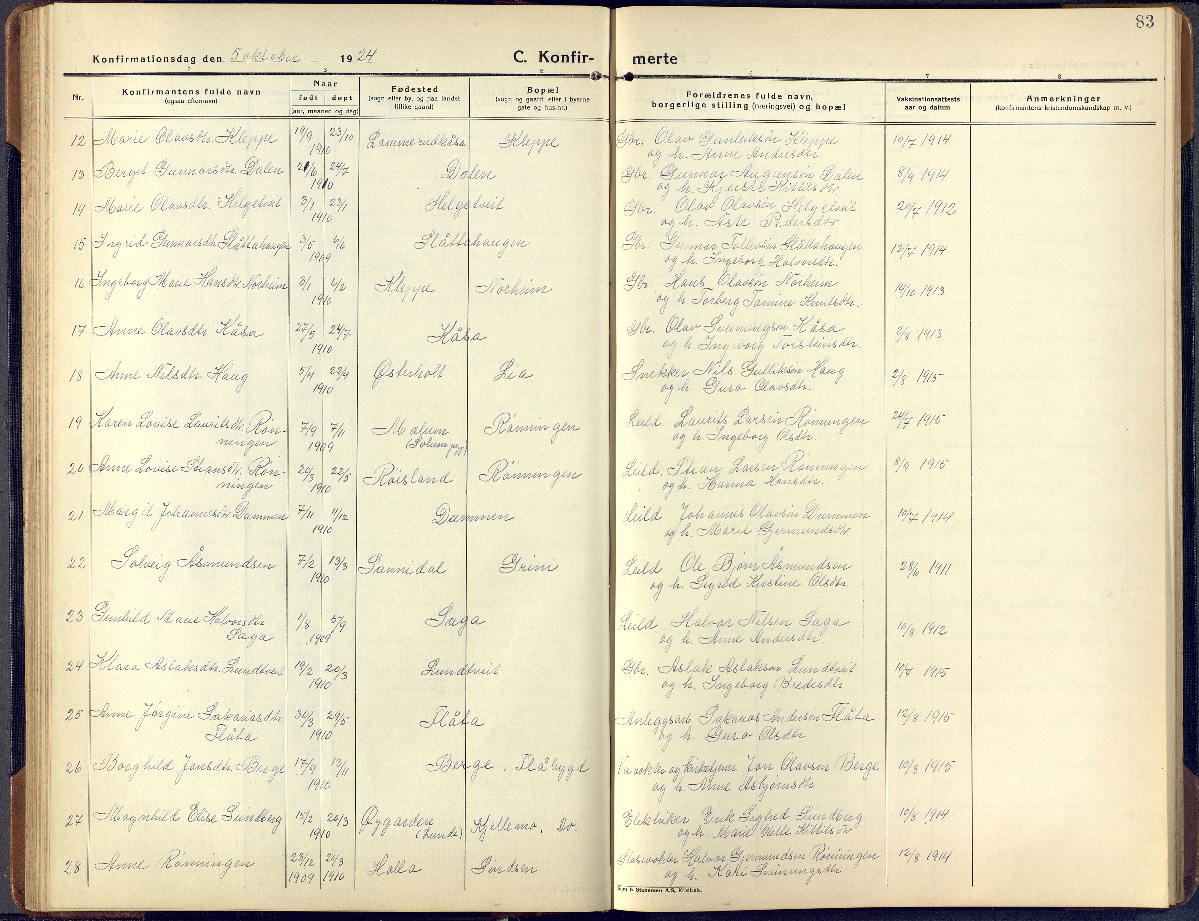 Lunde kirkebøker, AV/SAKO-A-282/F/Fa/L0006: Ministerialbok nr. I 6, 1922-1940, s. 83
