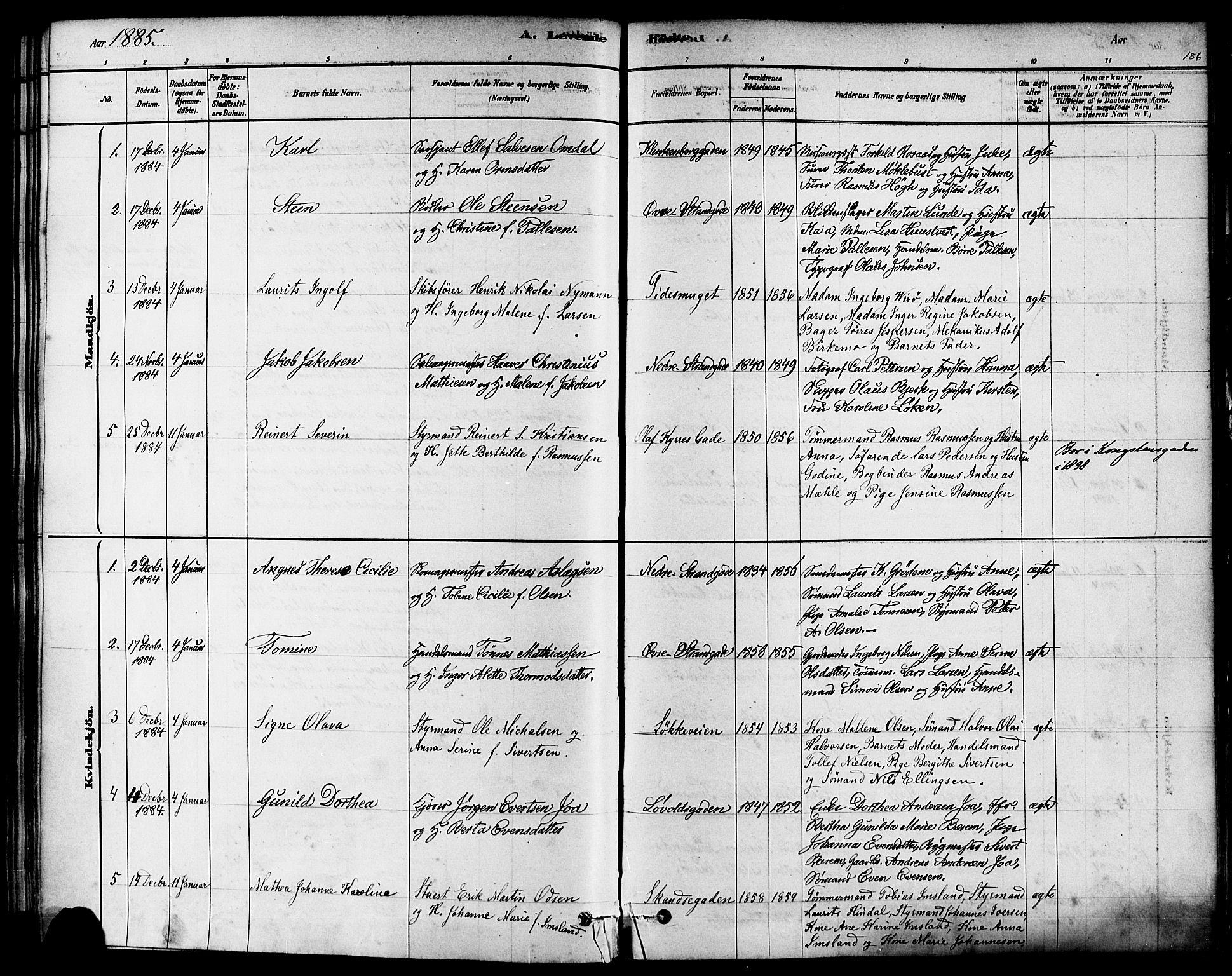 Domkirken sokneprestkontor, AV/SAST-A-101812/001/30/30BA/L0026: Ministerialbok nr. A 25, 1878-1889, s. 186